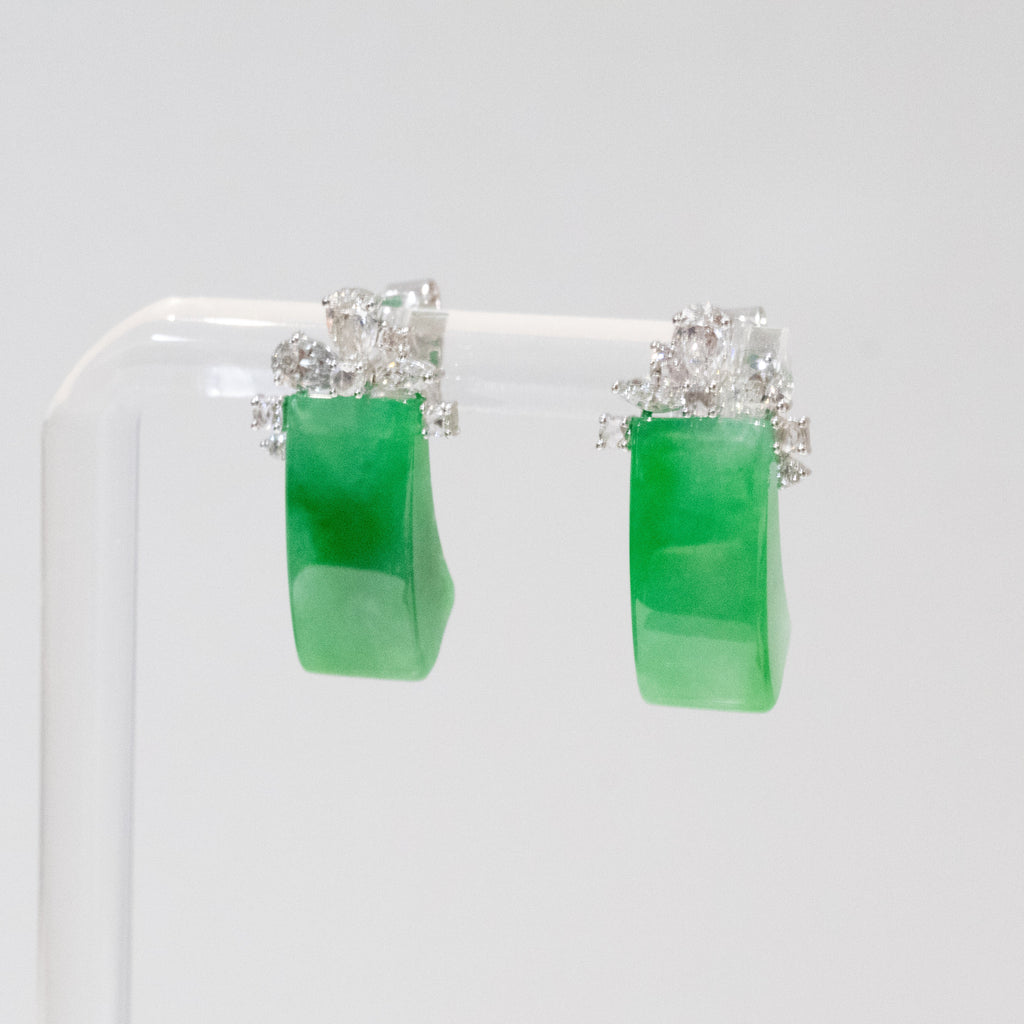 Gransky X Katherine Imperial Green Jade Stud Earrings with Diamonds