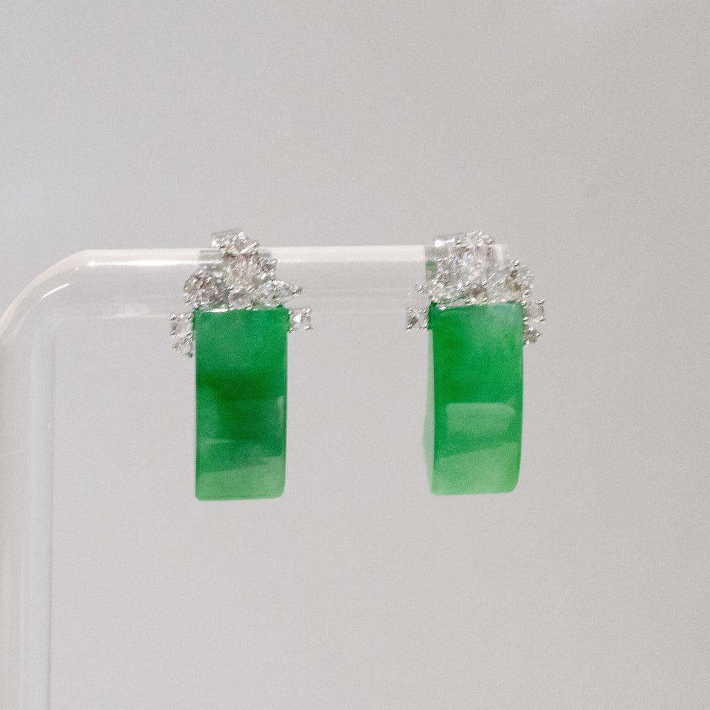 Gransky X Katherine Imperial Green Jade Stud Earrings with Diamonds