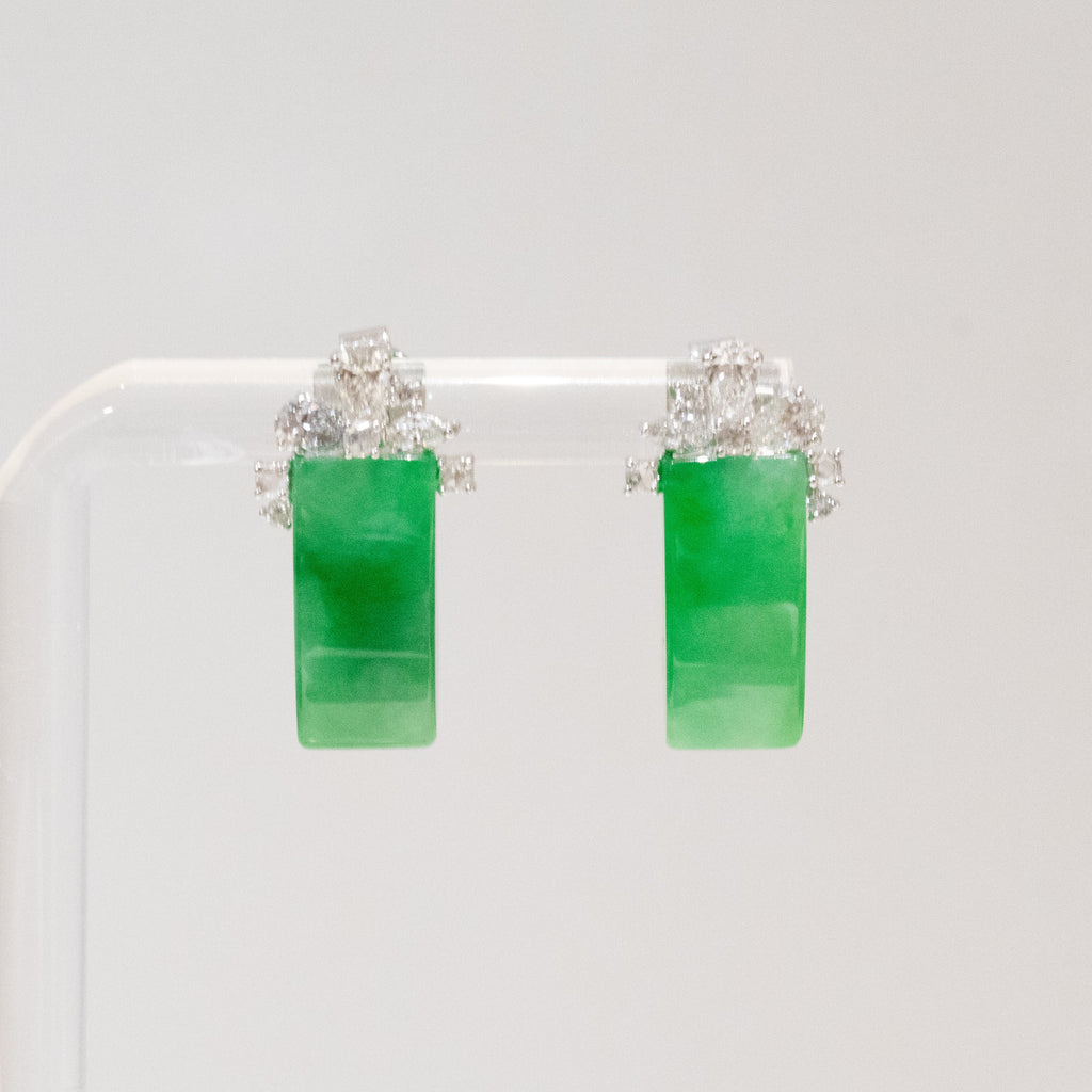 Gransky X Katherine Imperial Green Jade Stud Earrings with Diamonds