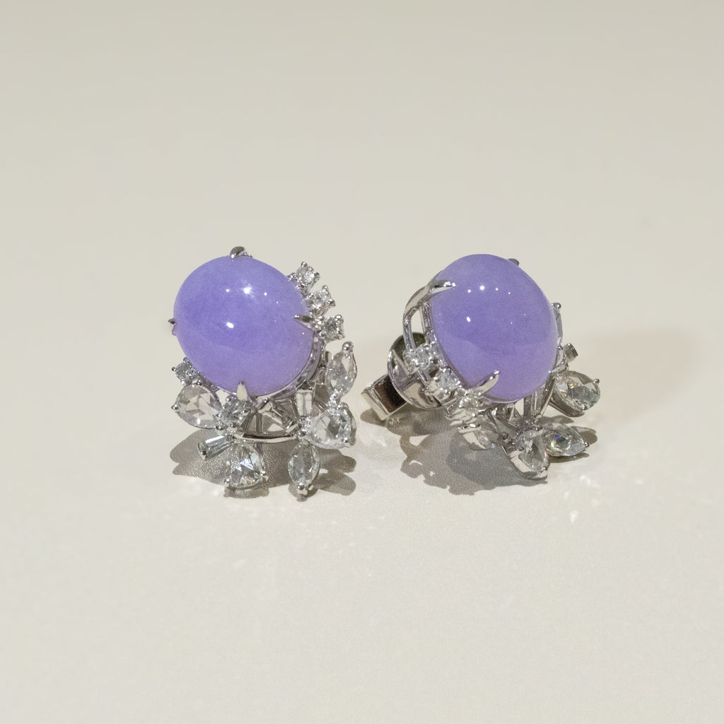 Gransky X Katherine Purple Jadeite Stud Earrings 18k White Gold Diamonds