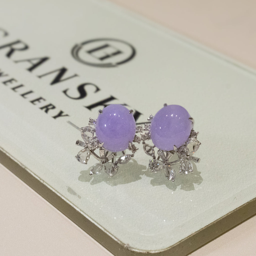 Gransky X Katherine Purple Jadeite Stud Earrings 18k White Gold Diamonds