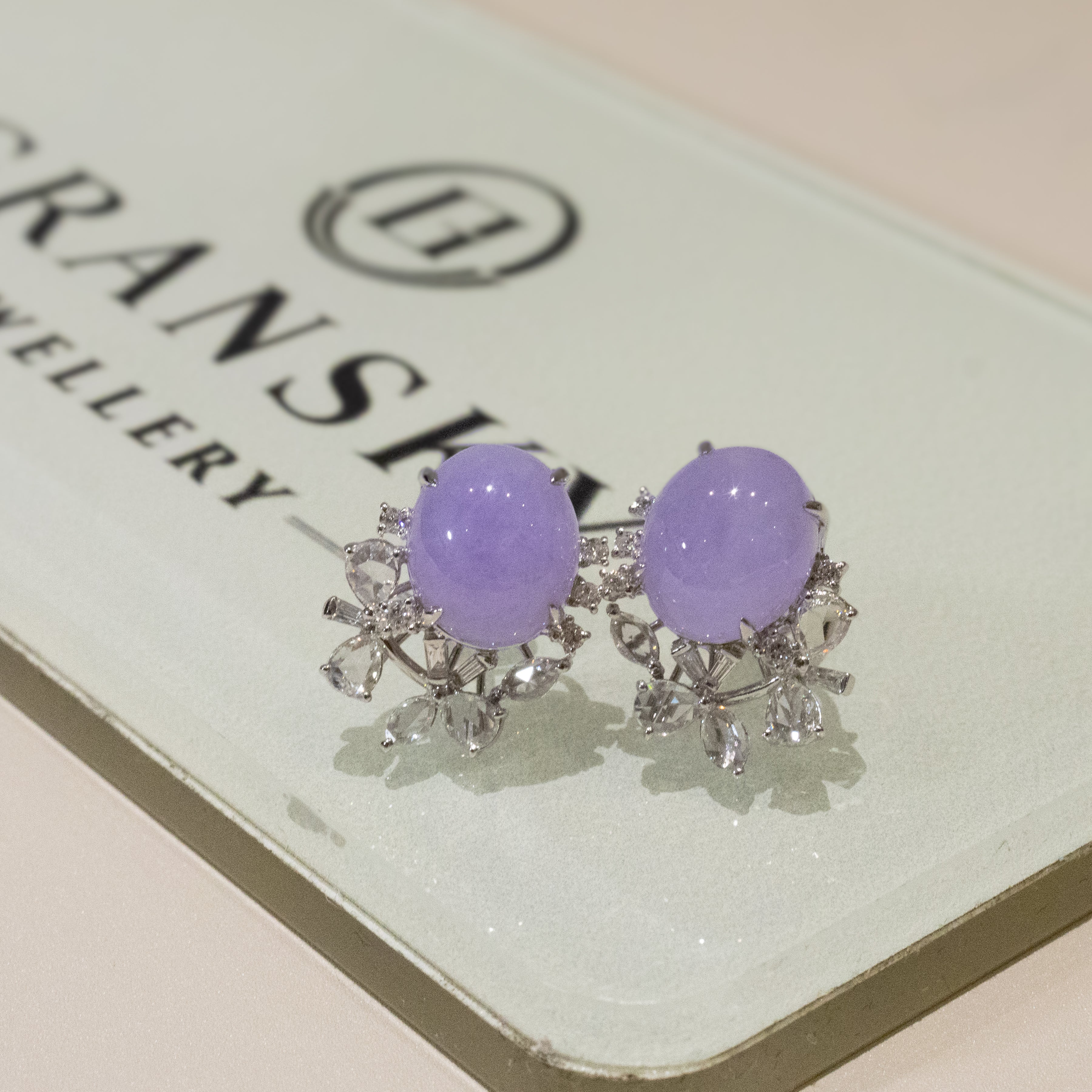Gransky X Katherine Purple Jadeite Stud Earrings 18k White Gold Diamonds