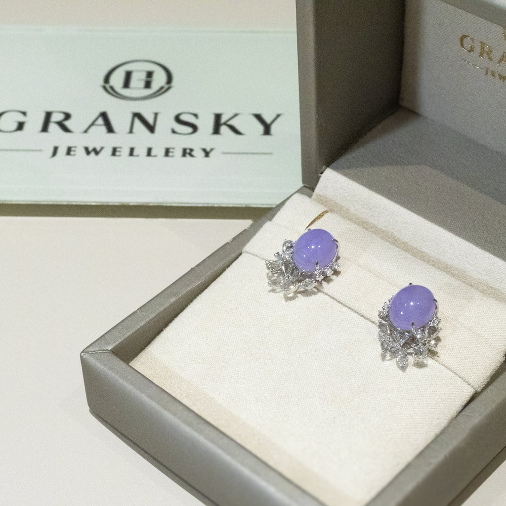 Gransky X Katherine Purple Jadeite Stud Earrings 18k White Gold Diamonds