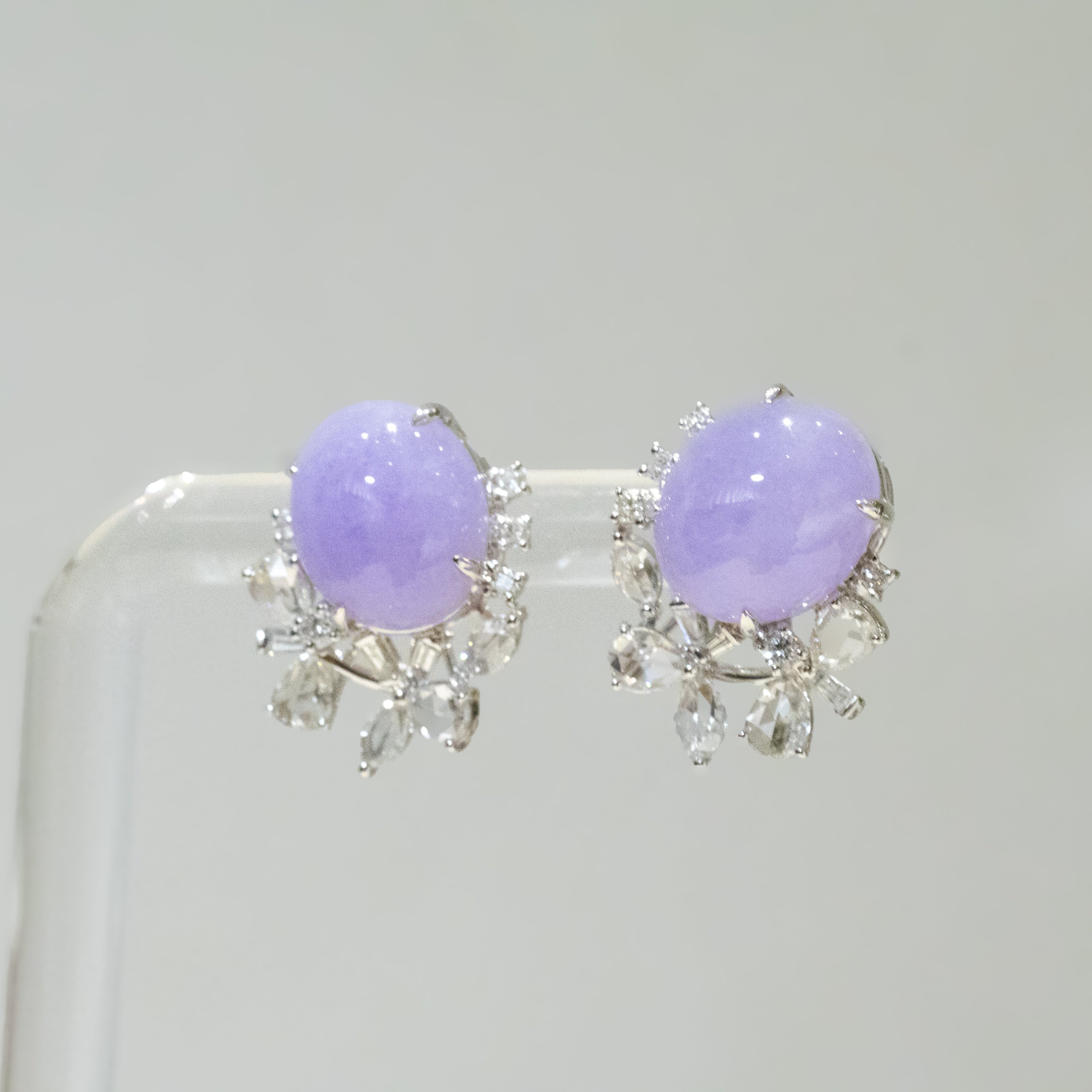 Gransky X Katherine Purple Jadeite Stud Earrings 18k White Gold Diamonds