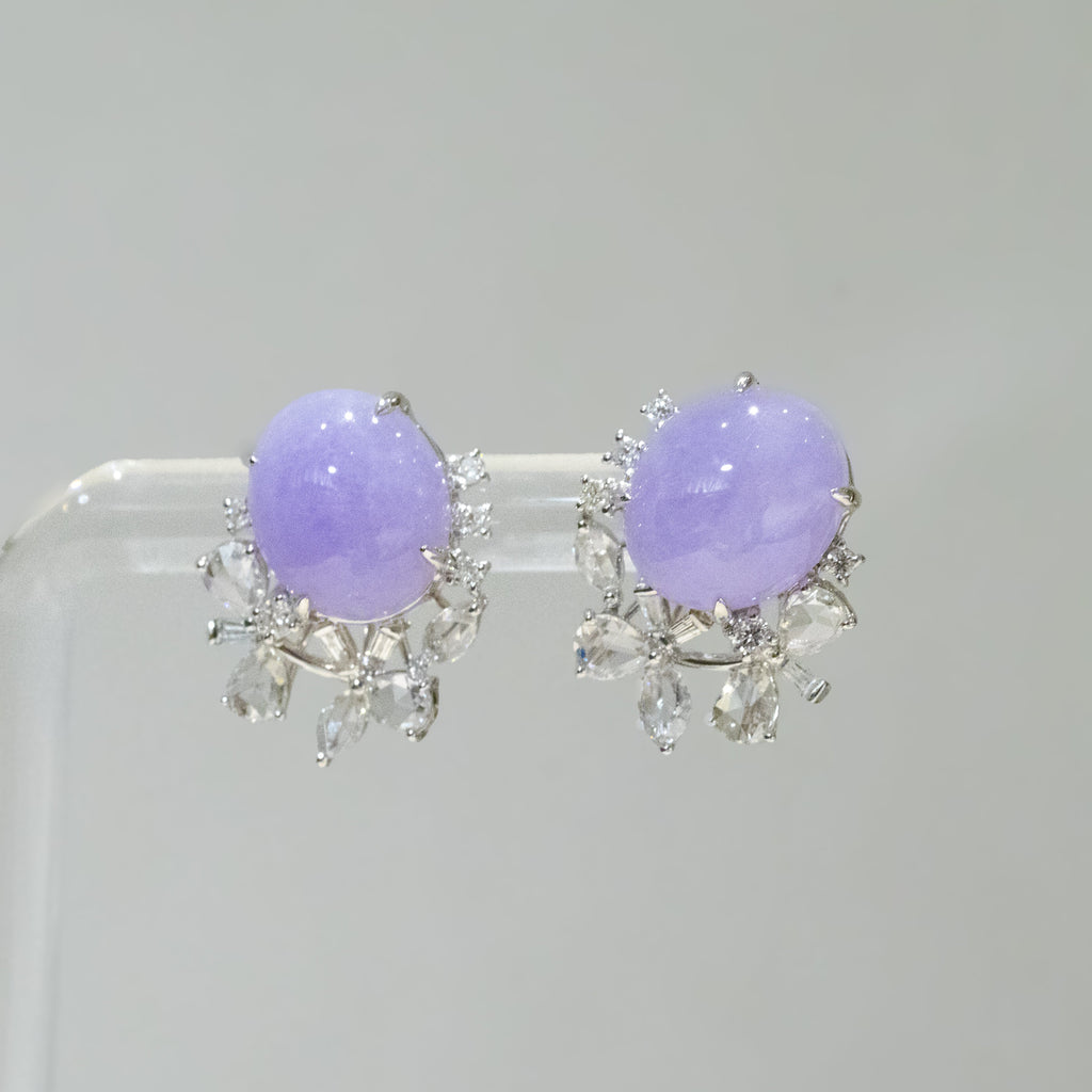 Gransky X Katherine Purple Jadeite Stud Earrings 18k White Gold Diamonds