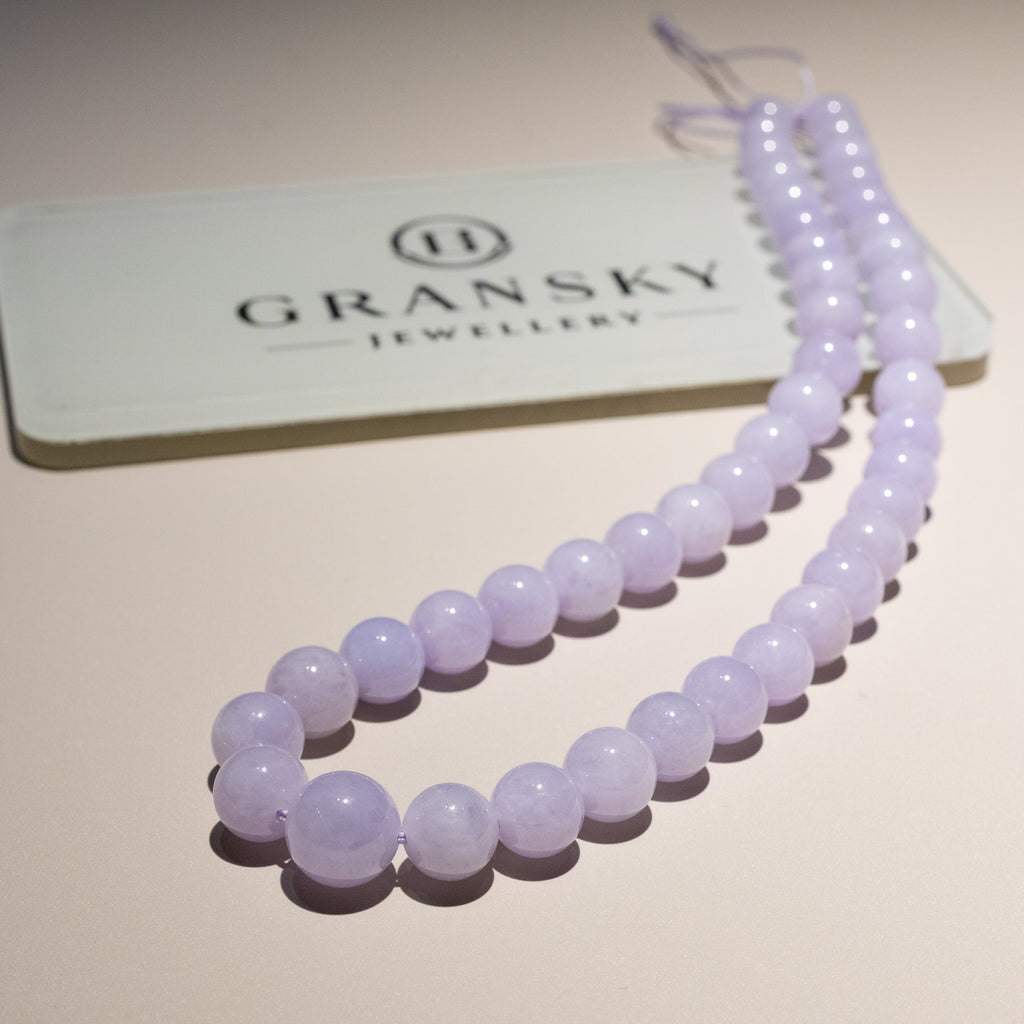 Natural Rare Purple Jade Bead Necklace – Collector’s Gemstone Jewelry – Grade-A Jade