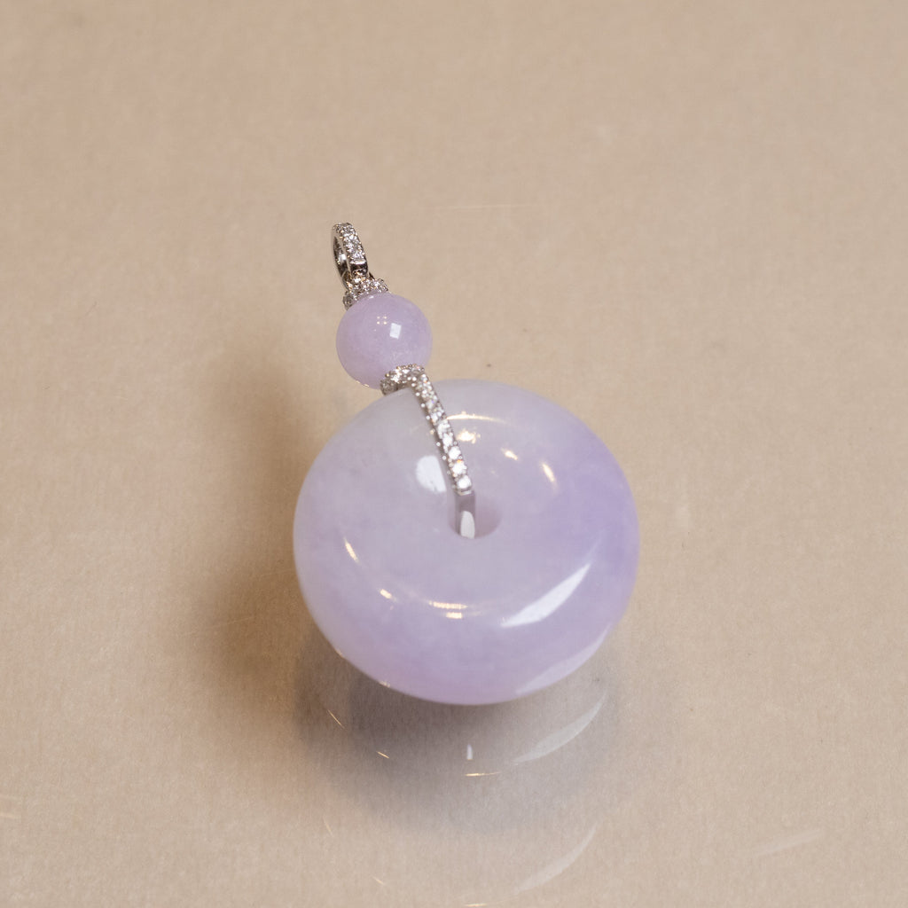 Natural Purple Jade Donut Pendant – 18K White Gold & Diamonds