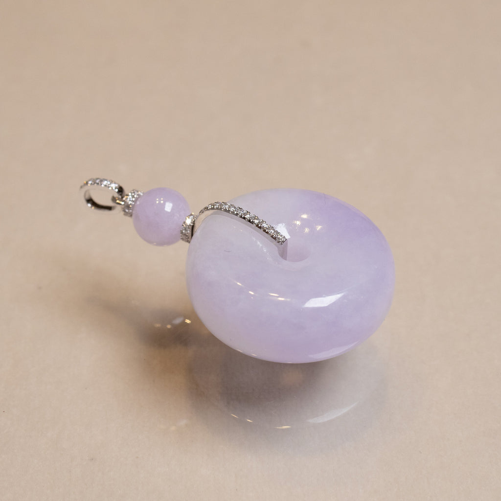 Natural Purple Jade Donut Pendant – 18K White Gold & Diamonds