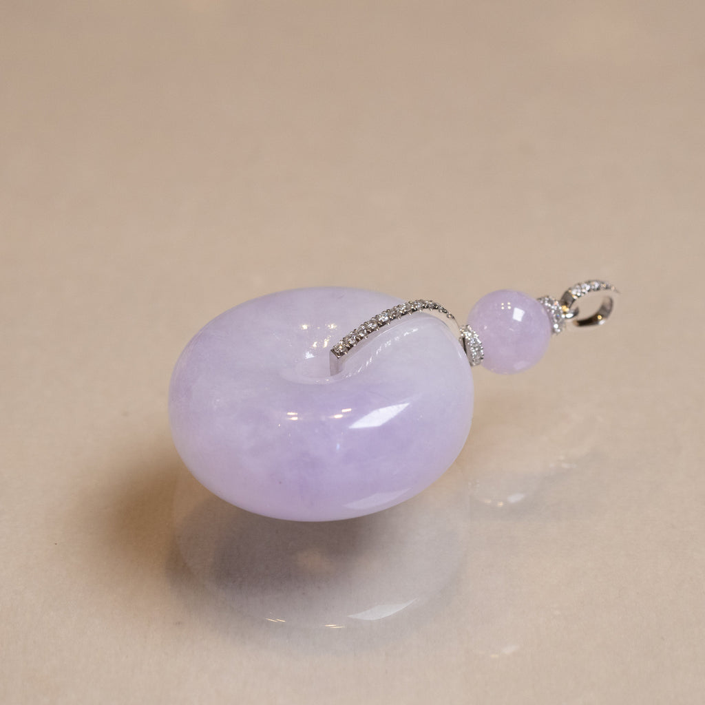 Natural Purple Jade Donut Pendant – 18K White Gold & Diamonds