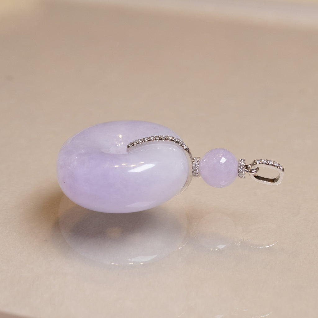 Natural Purple Jade Donut Pendant – 18K White Gold & Diamonds