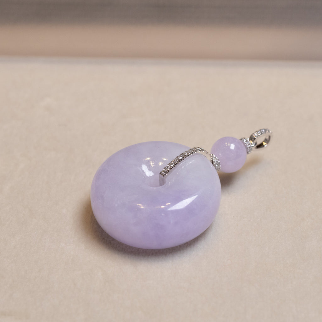 Natural Purple Jade Donut Pendant – 18K White Gold & Diamonds