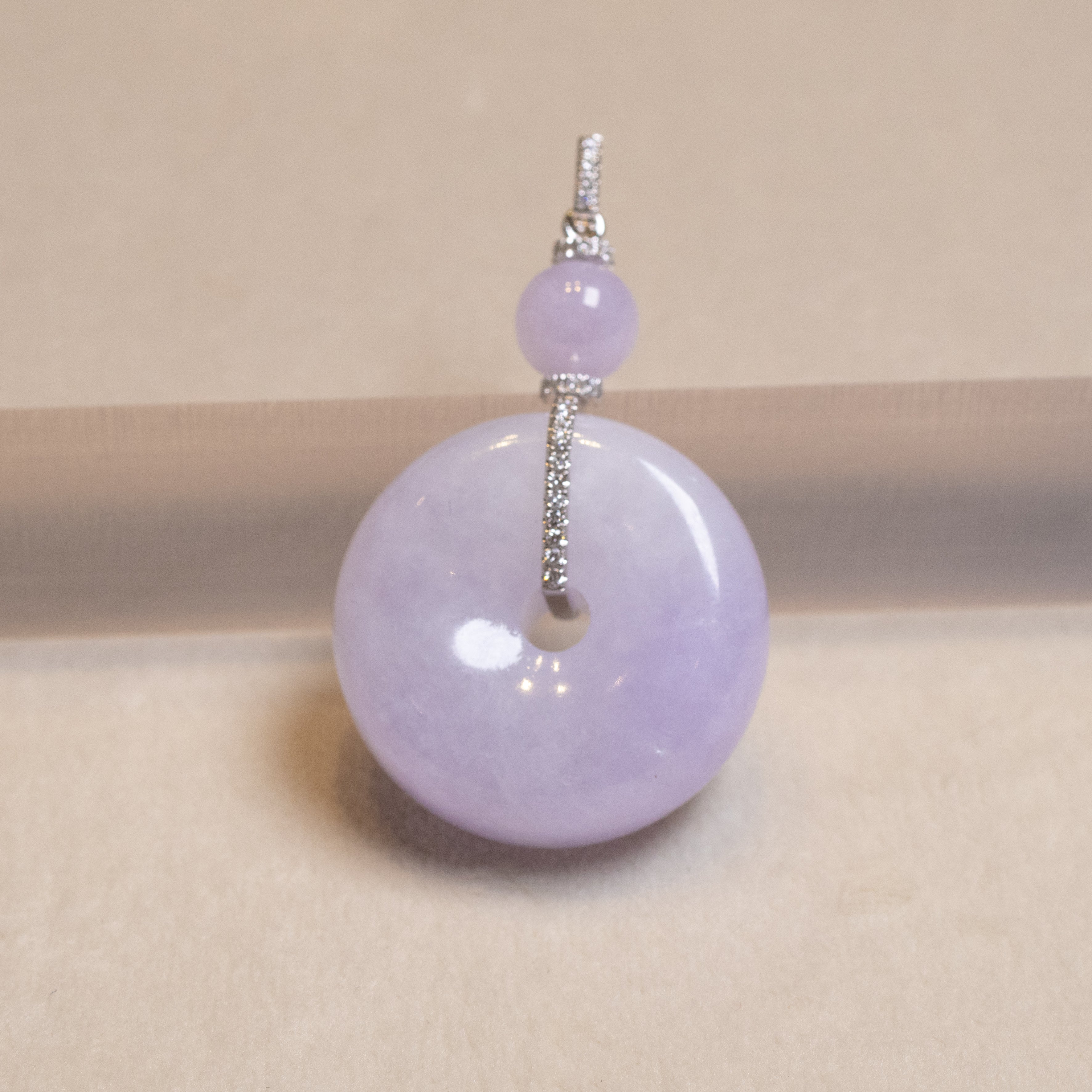 Natural Purple Jade Donut Pendant – 18K White Gold & Diamonds