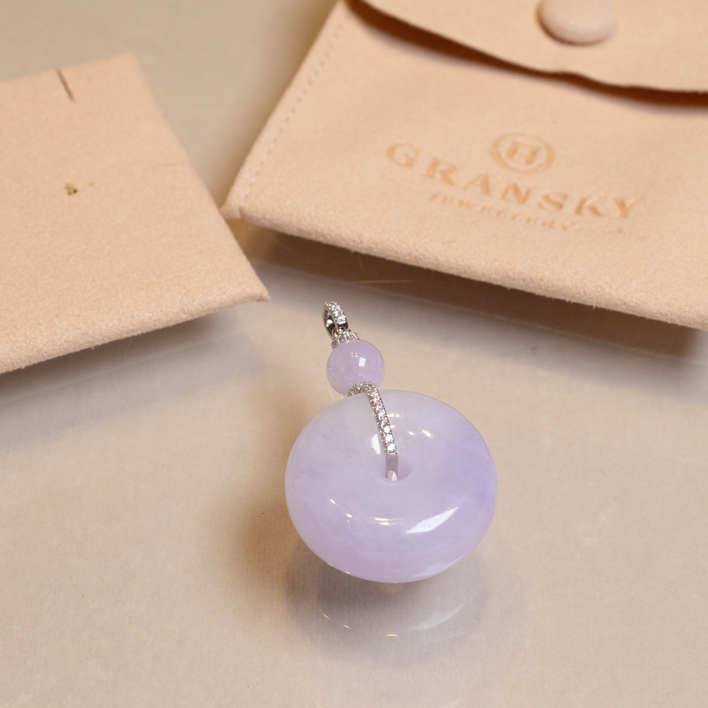 Natural Purple Jade Donut Pendant – 18K White Gold & Diamonds