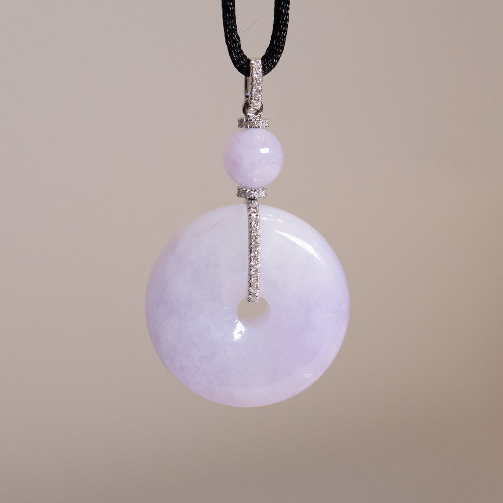 Natural Purple Jade Donut Pendant – 18K White Gold & Diamonds