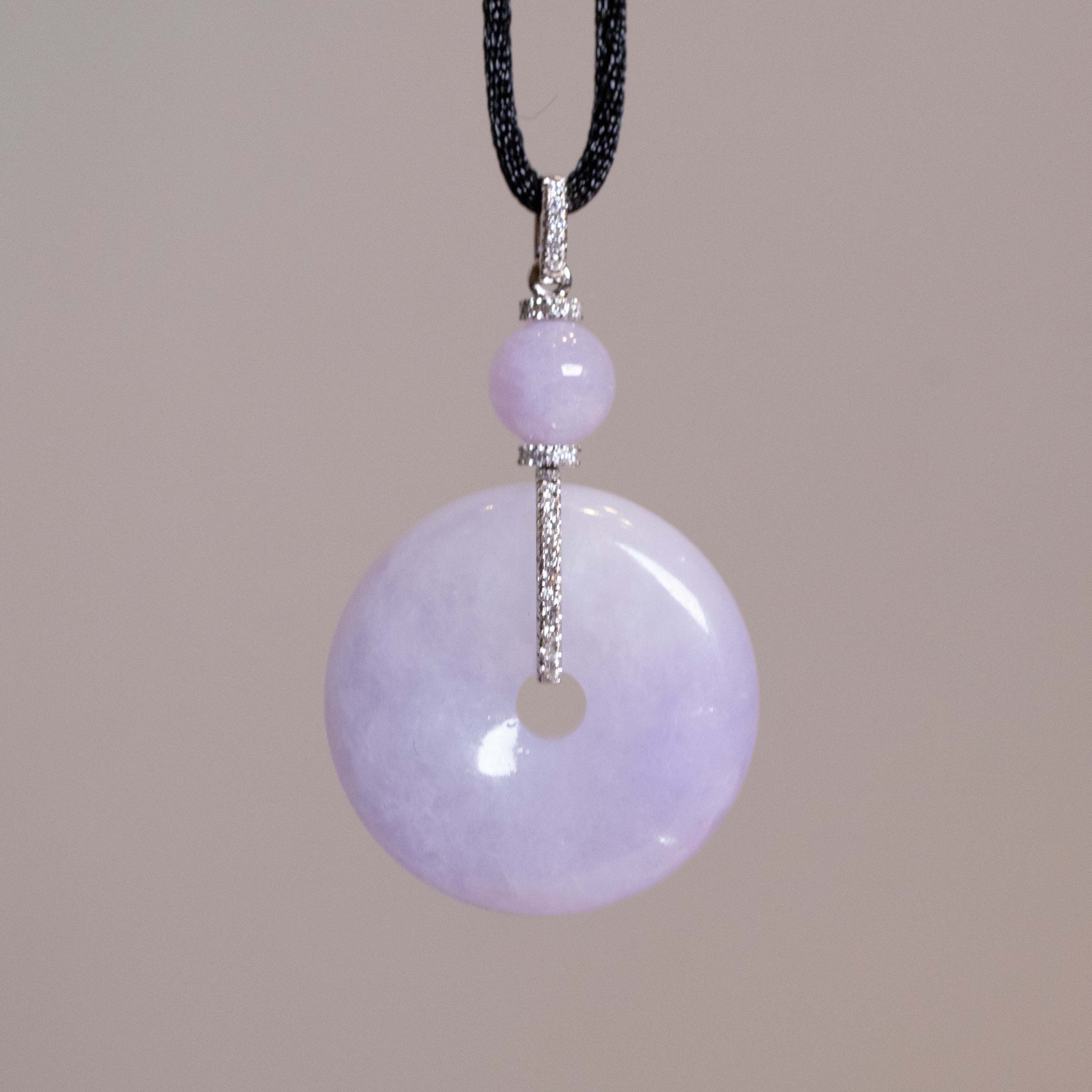 Natural Purple Jade Donut Pendant – 18K White Gold & Diamonds