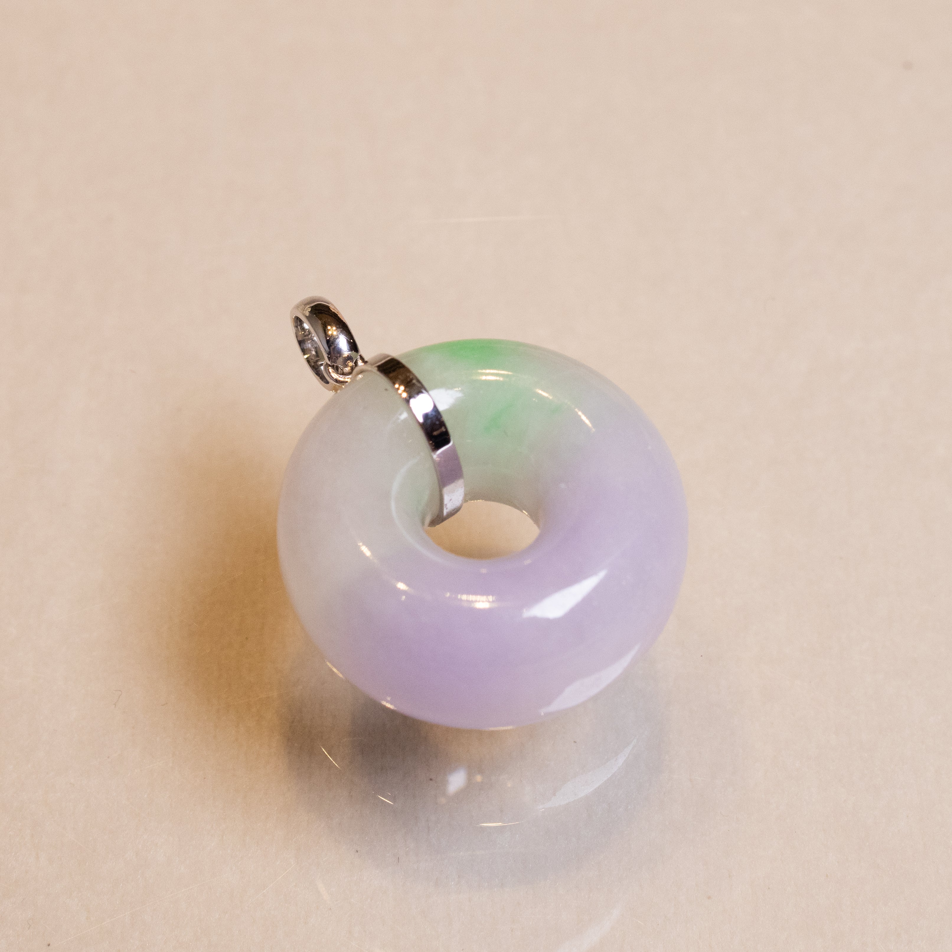 Natural Two-Tone Purple & Green Jade Donut Pendant – 18K White Gold