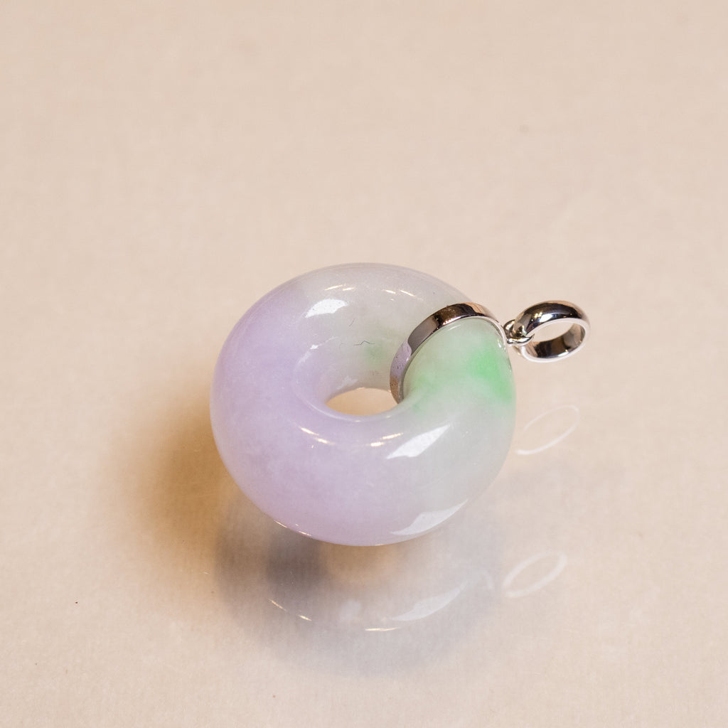 Natural Two-Tone Purple & Green Jade Donut Pendant – 18K White Gold