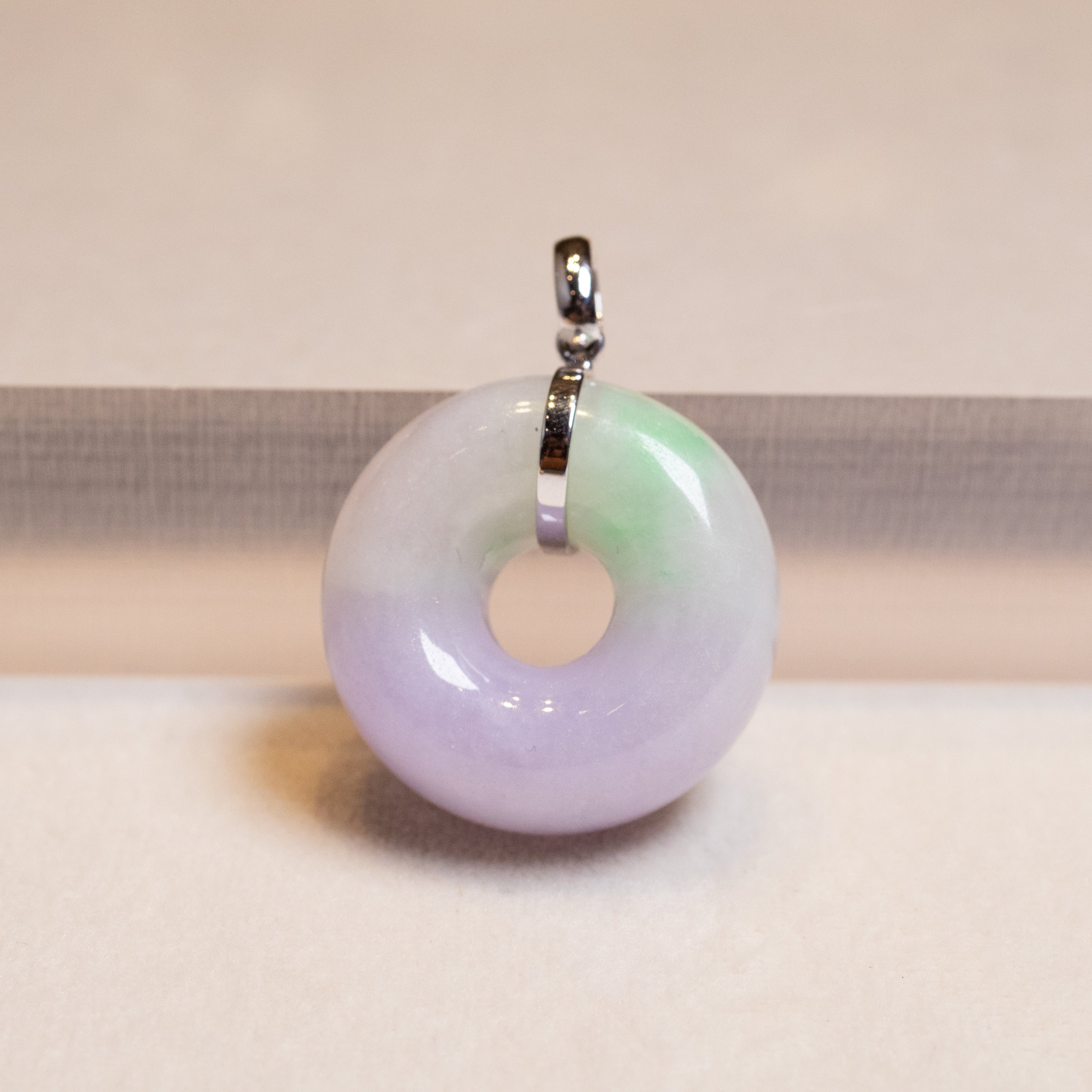 Natural Two-Tone Purple & Green Jade Donut Pendant – 18K White Gold