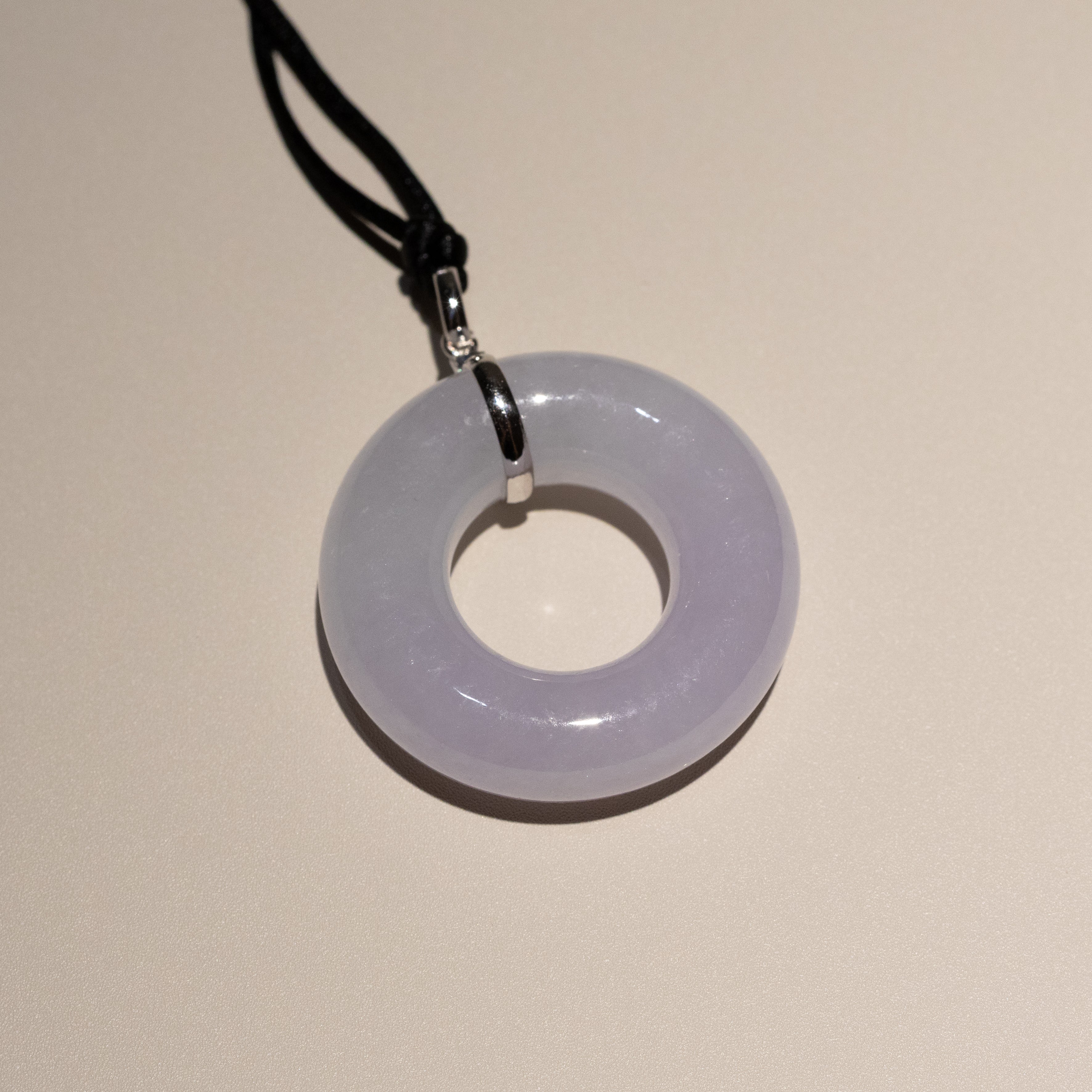 Delicate Purple Jade Round Donut Pendant 33mm 18k Gold Bail - Calming Gemstone