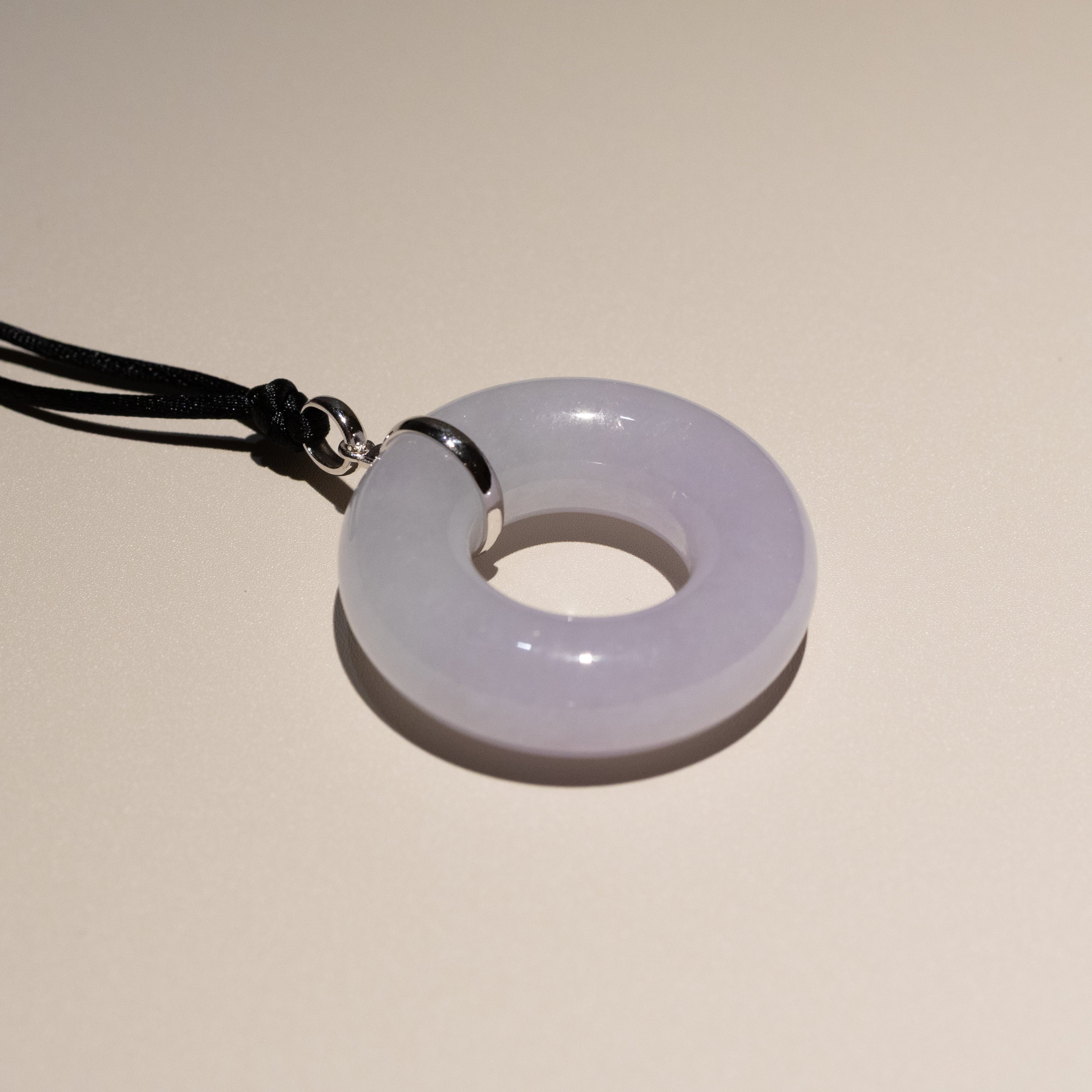 Delicate Purple Jade Round Donut Pendant 33mm 18k Gold Bail - Calming Gemstone