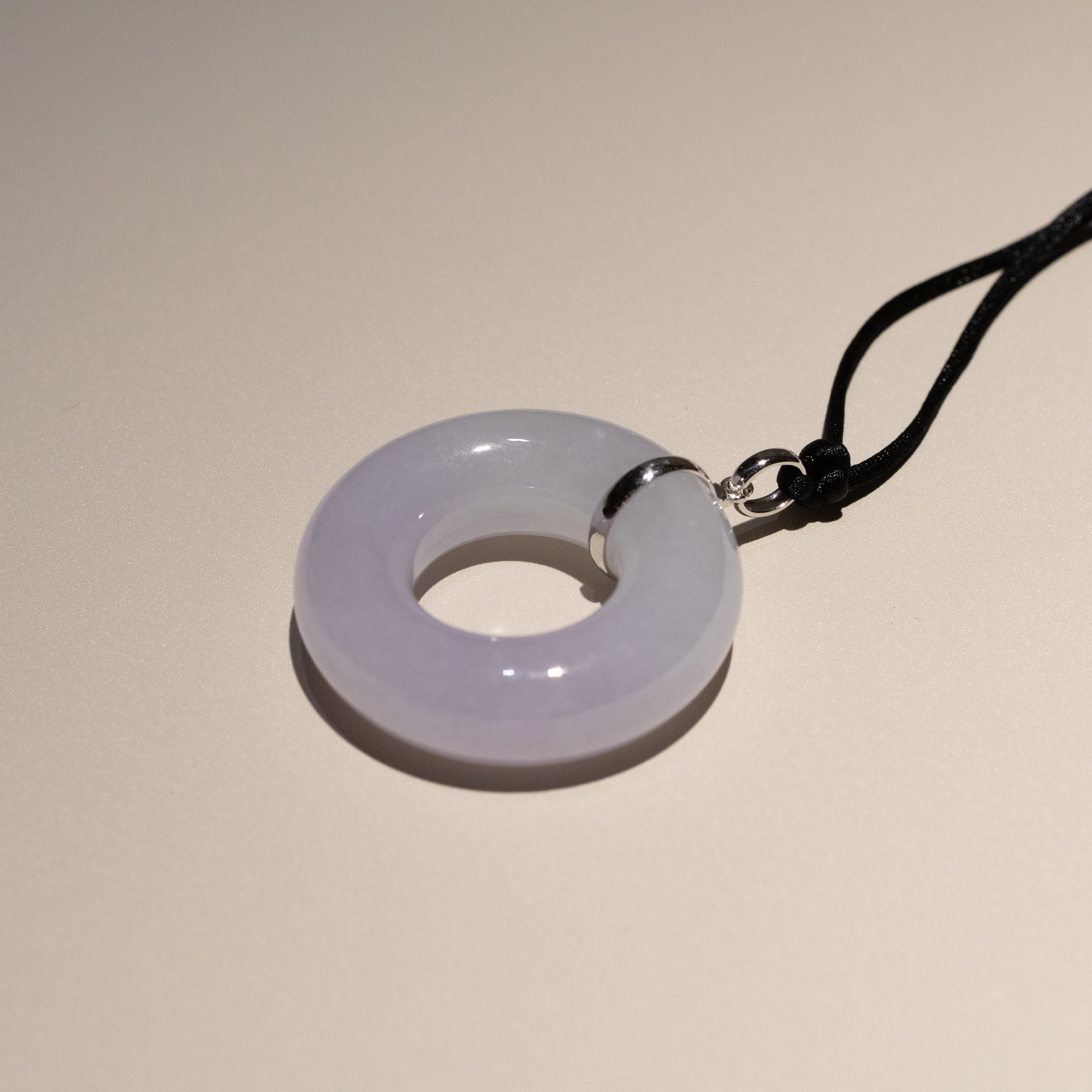 Delicate Purple Jade Round Donut Pendant 33mm 18k Gold Bail - Calming Gemstone