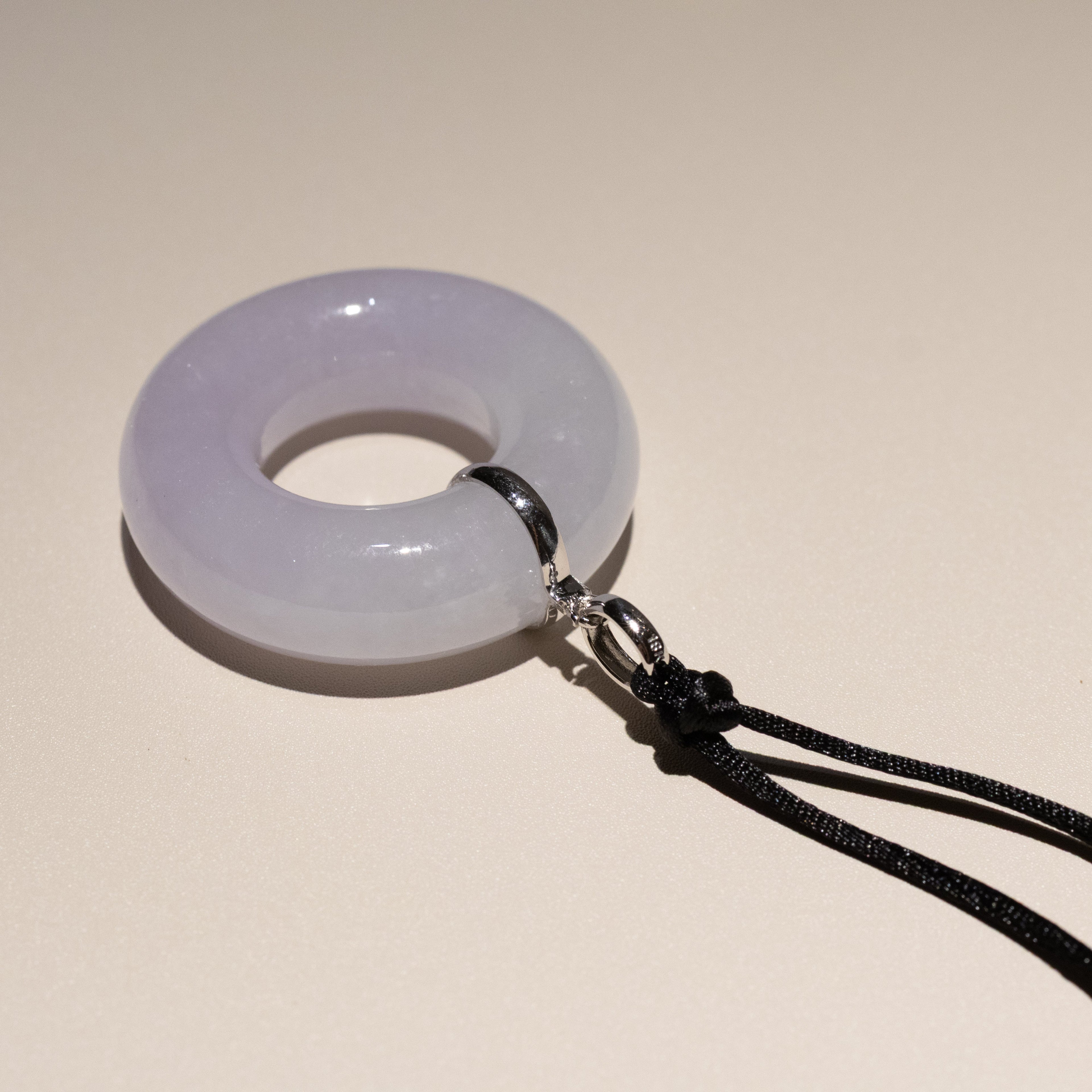 Delicate Purple Jade Round Donut Pendant 33mm 18k Gold Bail - Calming Gemstone