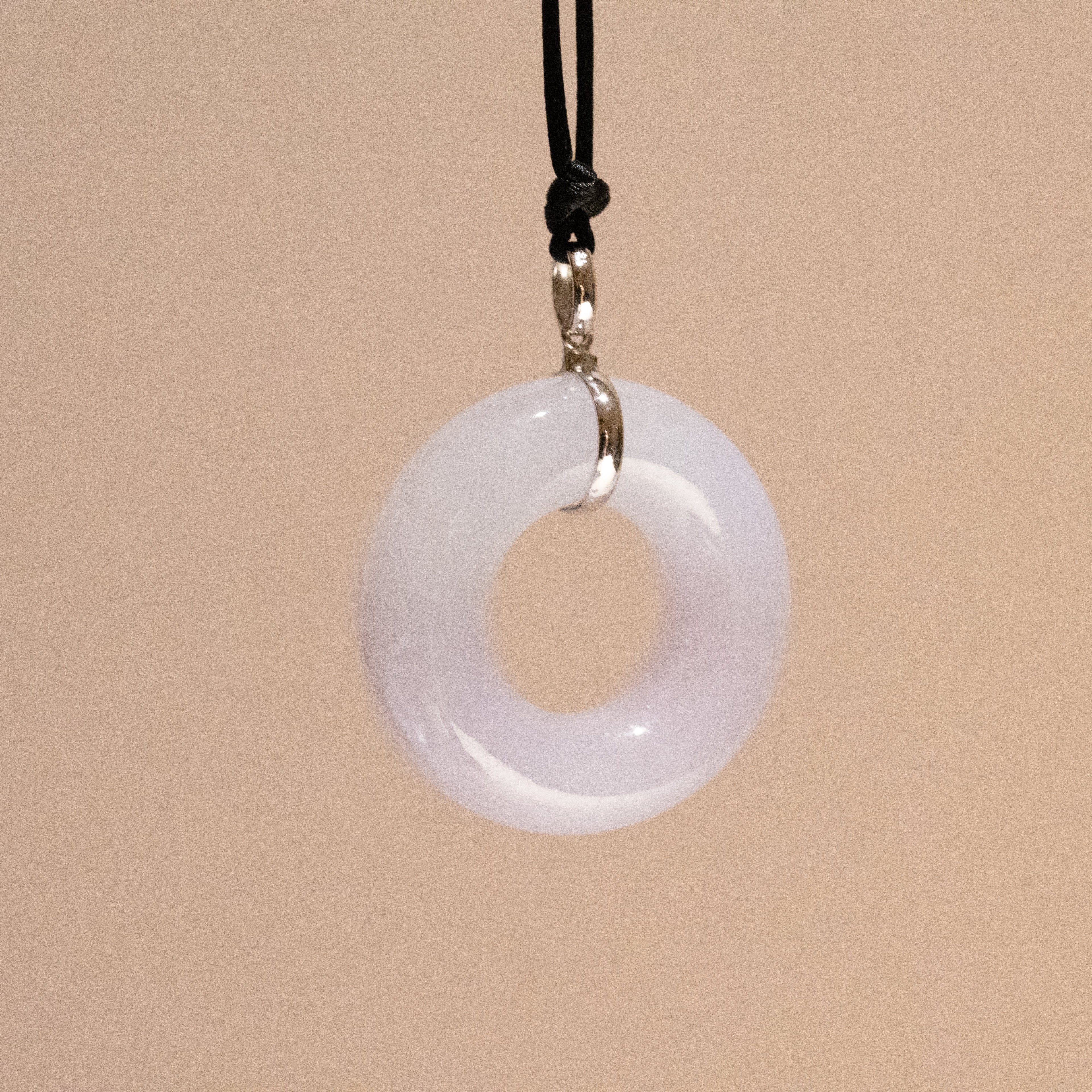 Delicate Purple Jade Round Donut Pendant 33mm 18k Gold Bail - Calming Gemstone