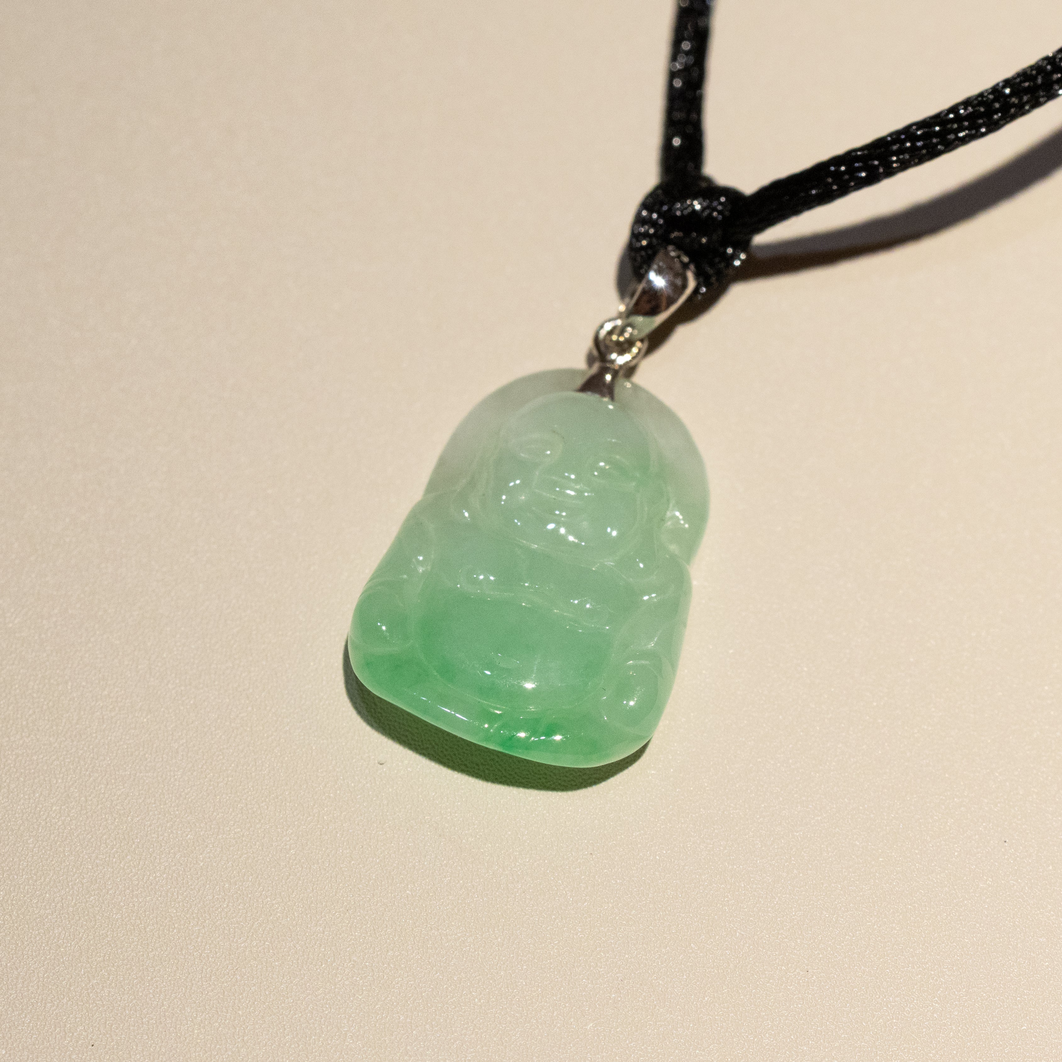 Green Jade Buddha Pendant with 18k Gold Bail - Symbol of Peace and Serenity