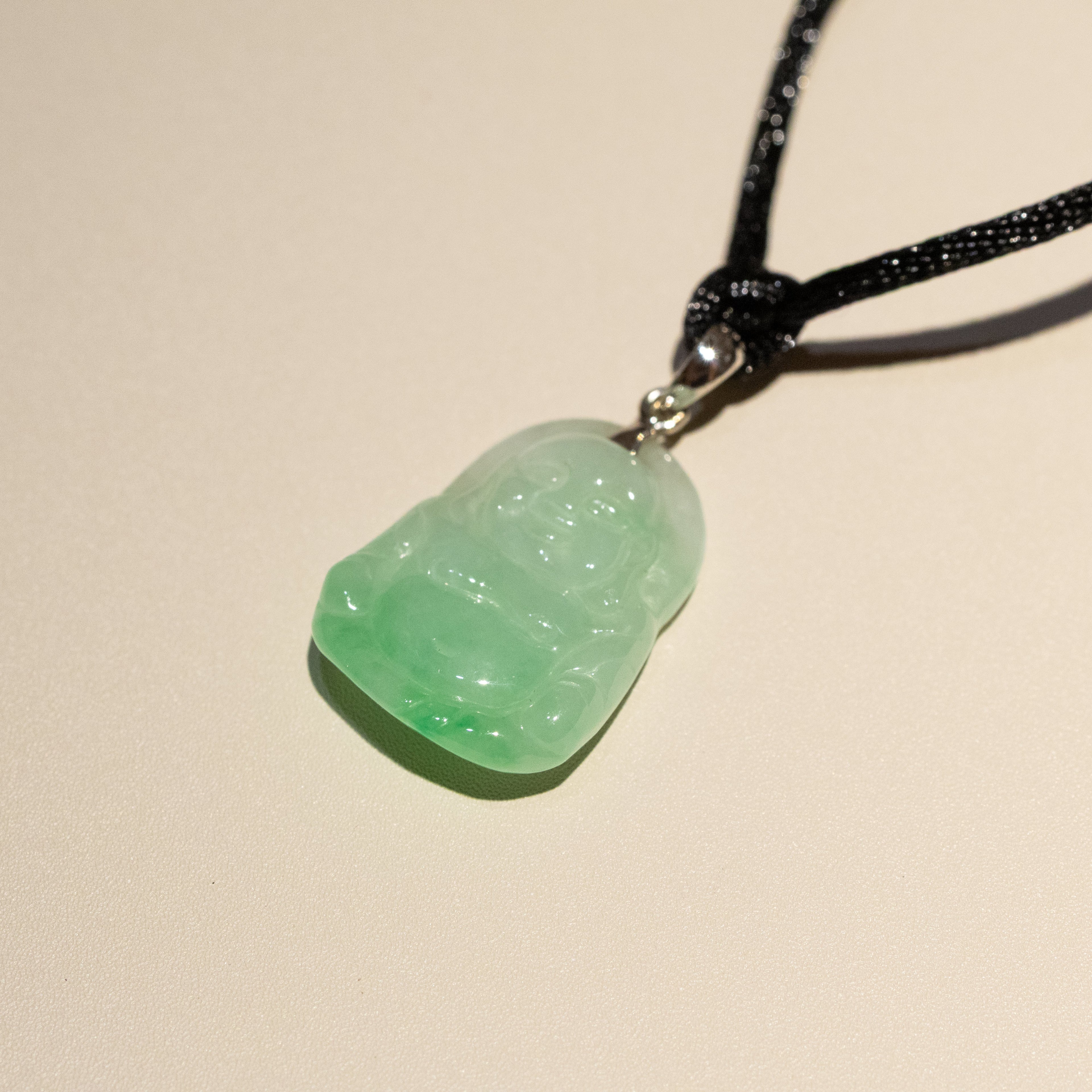 Green Jade Buddha Pendant with 18k Gold Bail - Symbol of Peace and Serenity