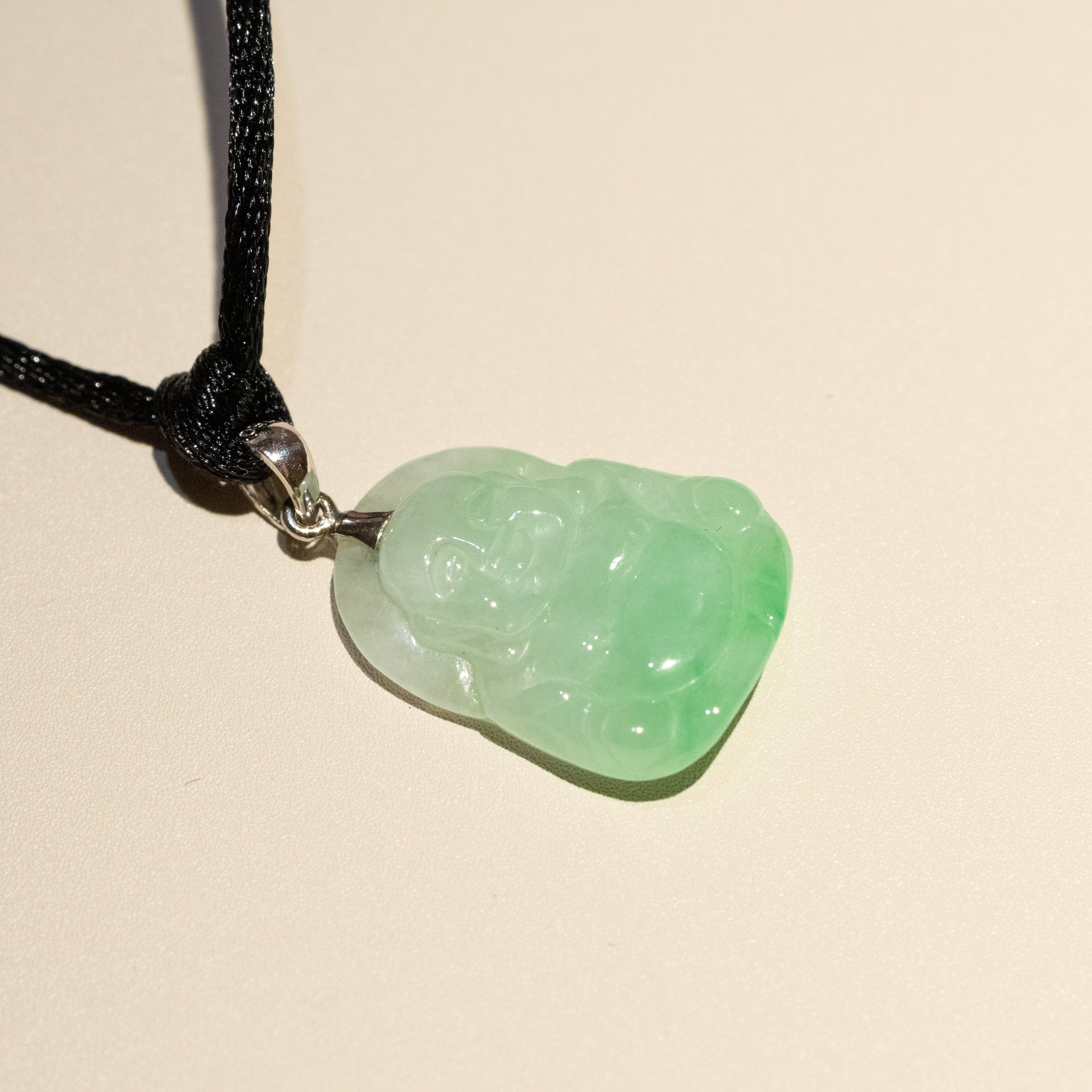 Green Jade Buddha Pendant with 18k Gold Bail - Symbol of Peace and Serenity