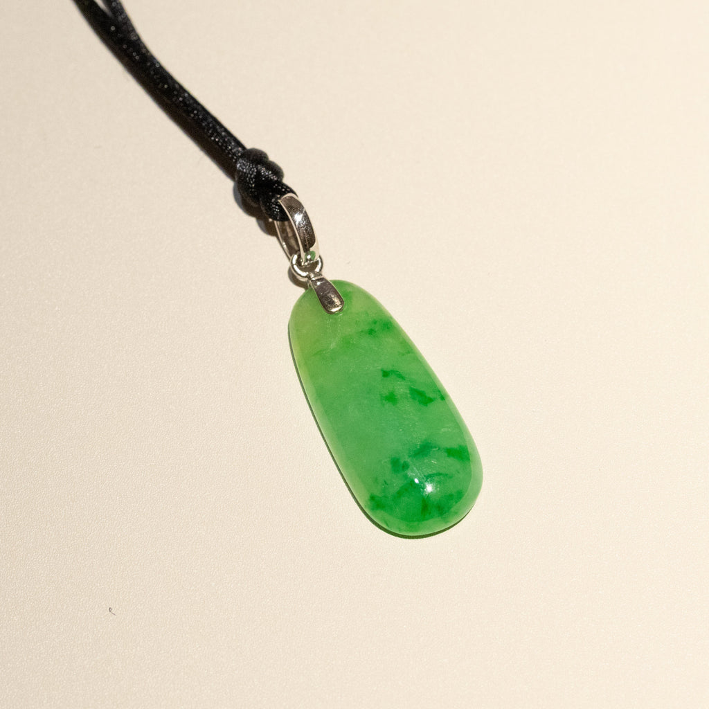 Imperial Green Teardrop Jade Pendant with 18K White Gold Bail