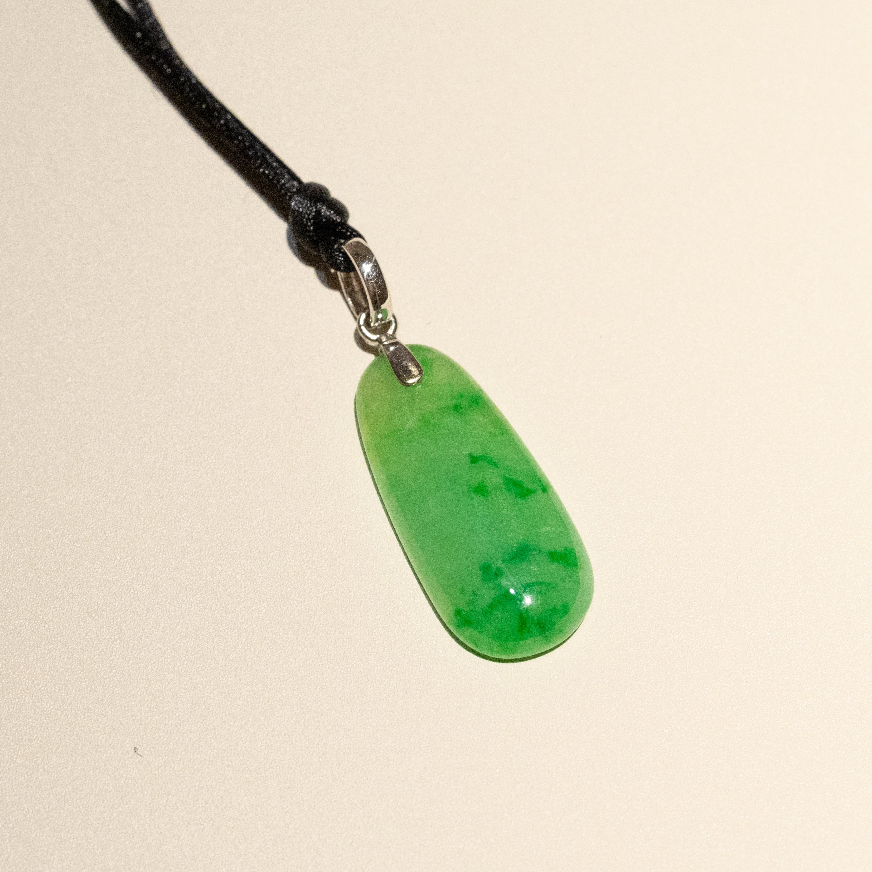 Imperial Green Teardrop Jade Pendant with 18K White Gold Bail