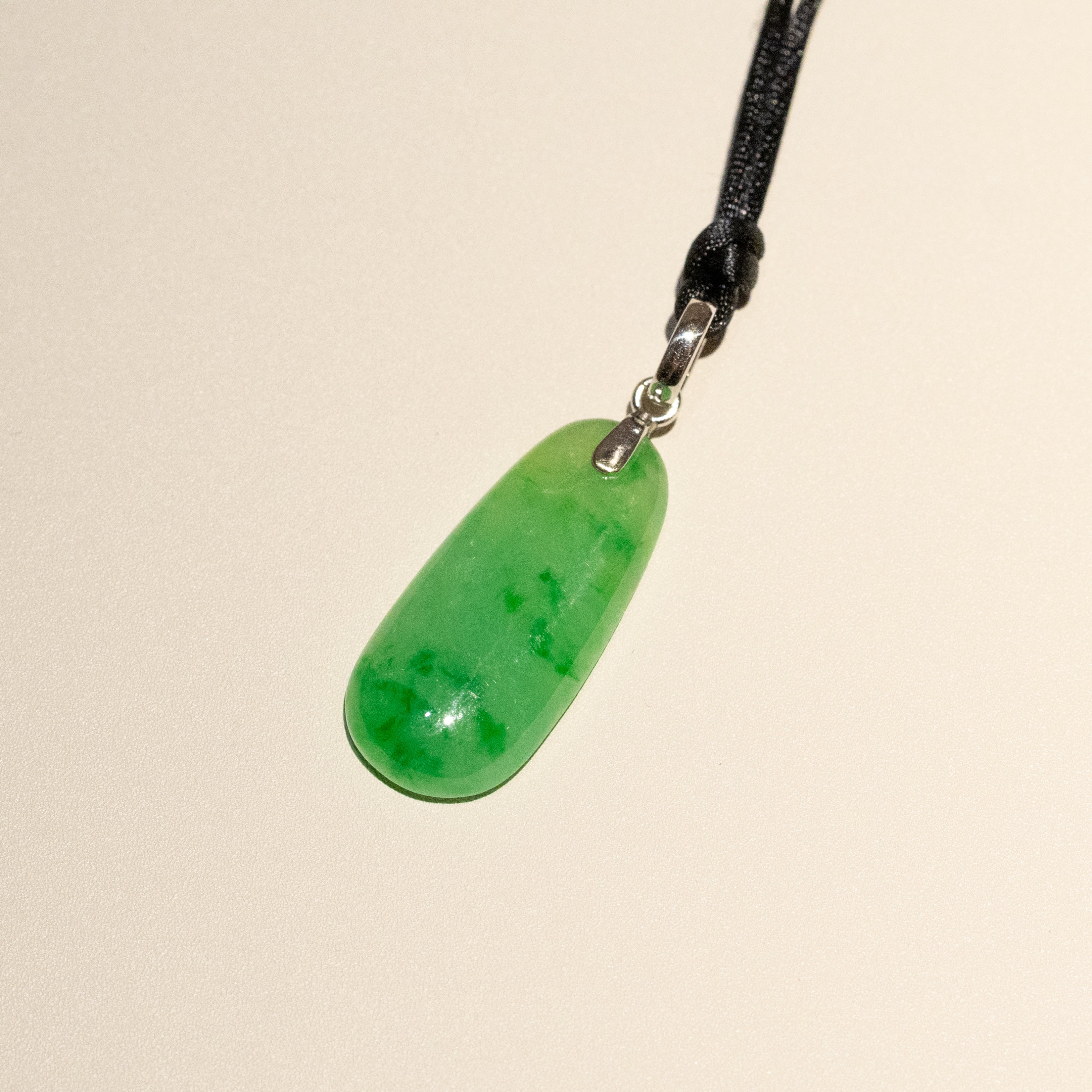 Imperial Green Teardrop Jade Pendant with 18K White Gold Bail