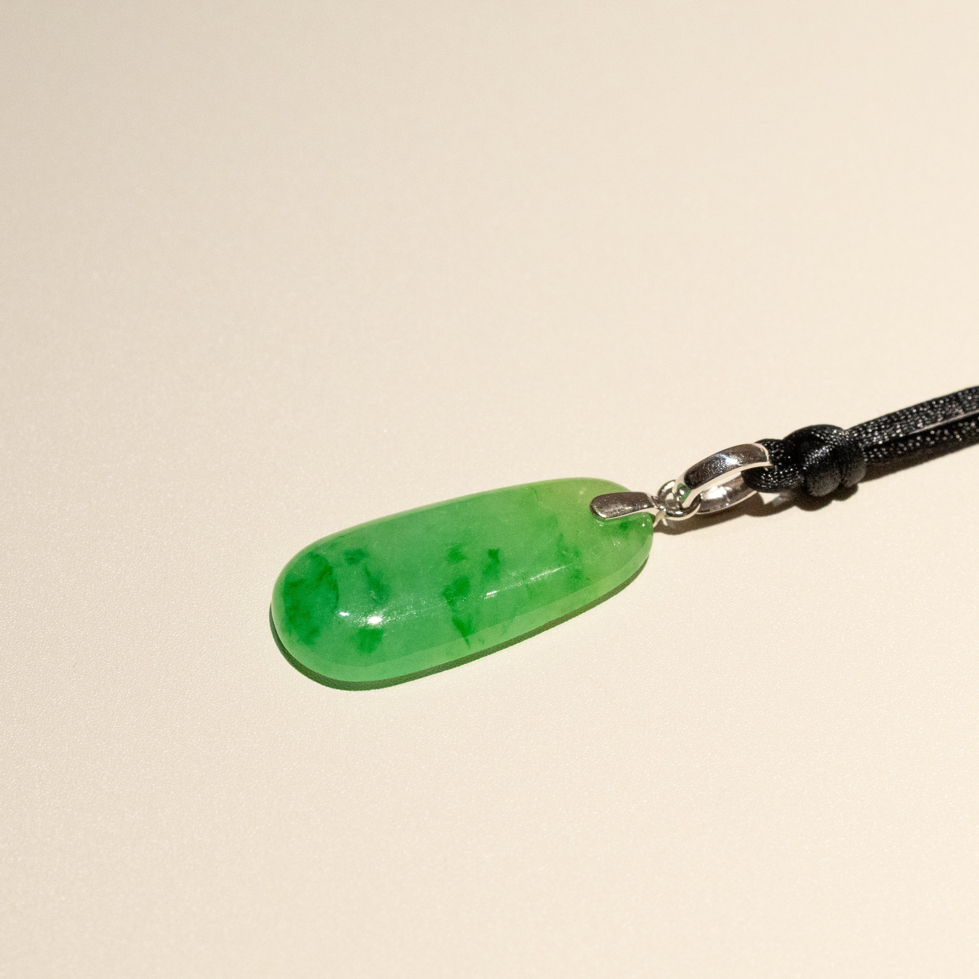 Imperial Green Teardrop Jade Pendant with 18K White Gold Bail