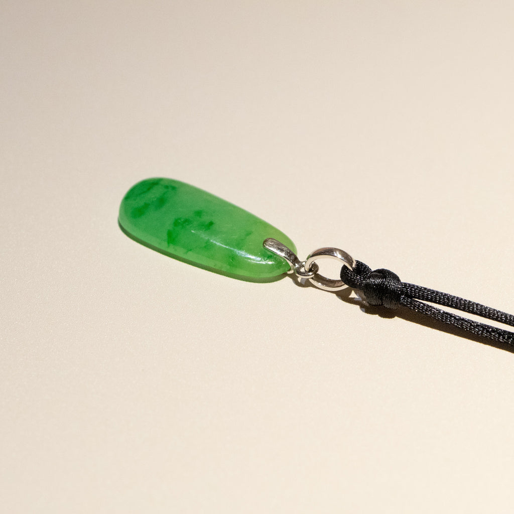 Imperial Green Teardrop Jade Pendant with 18K White Gold Bail
