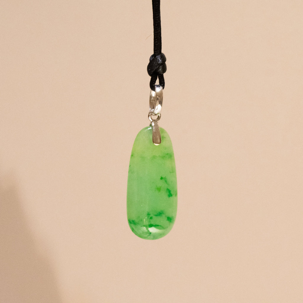 Imperial Green Teardrop Jade Pendant with 18K White Gold Bail