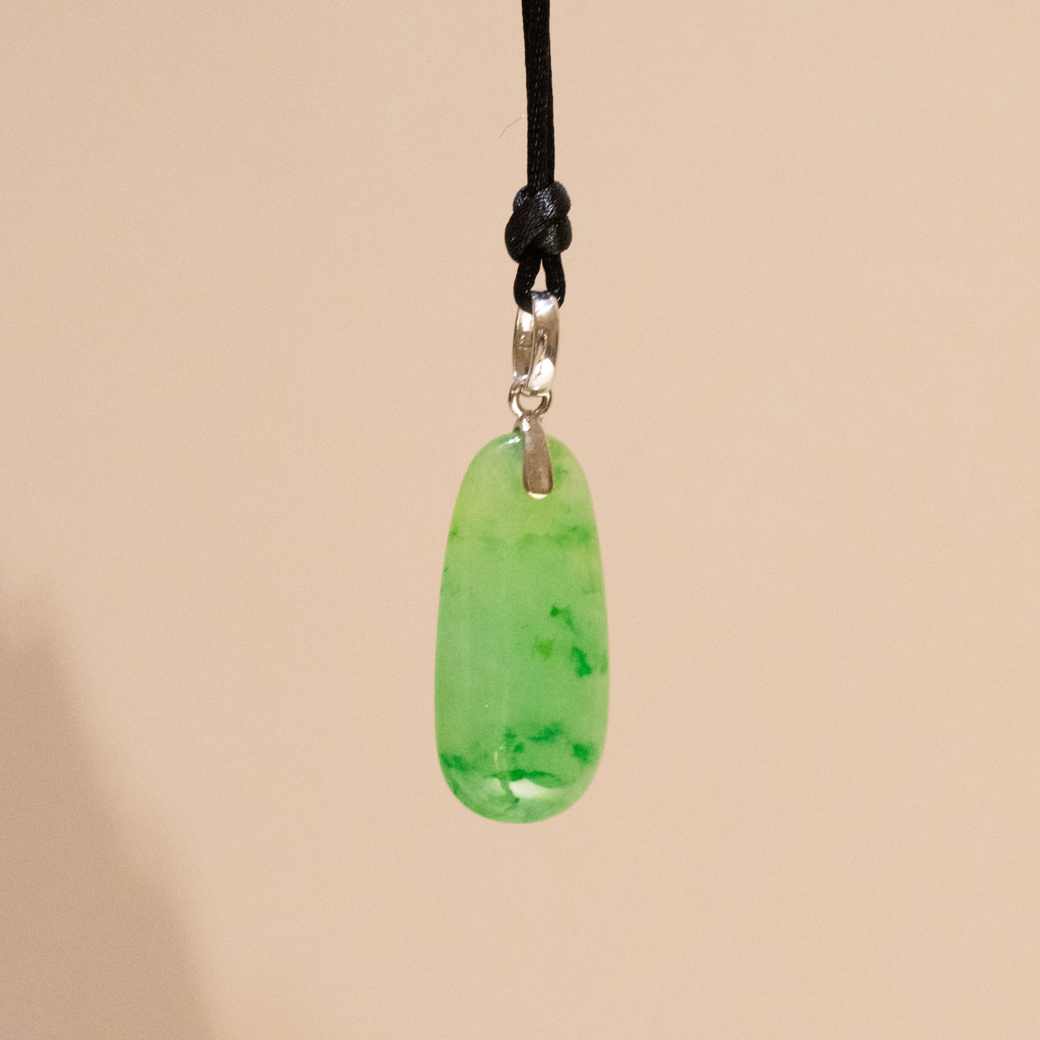 Imperial Green Teardrop Jade Pendant with 18K White Gold Bail