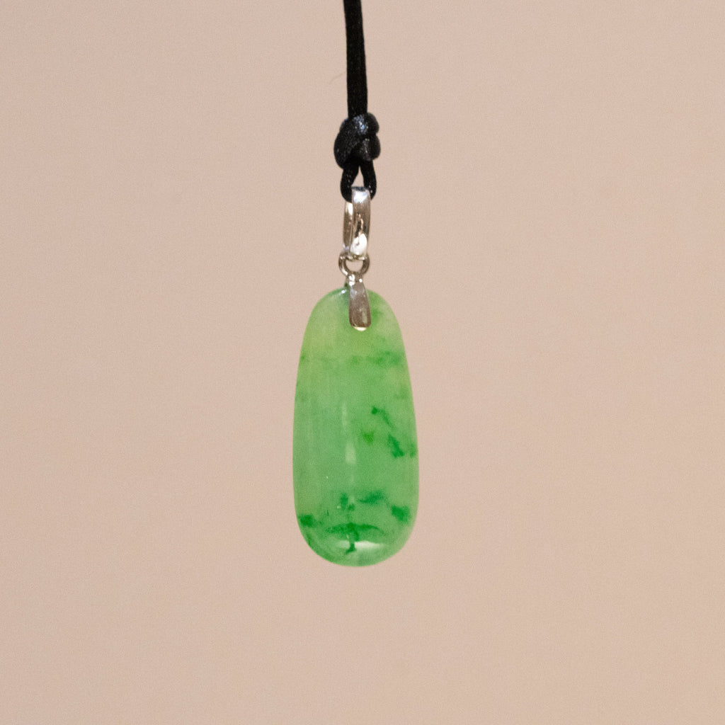 Imperial Green Teardrop Jade Pendant with 18K White Gold Bail