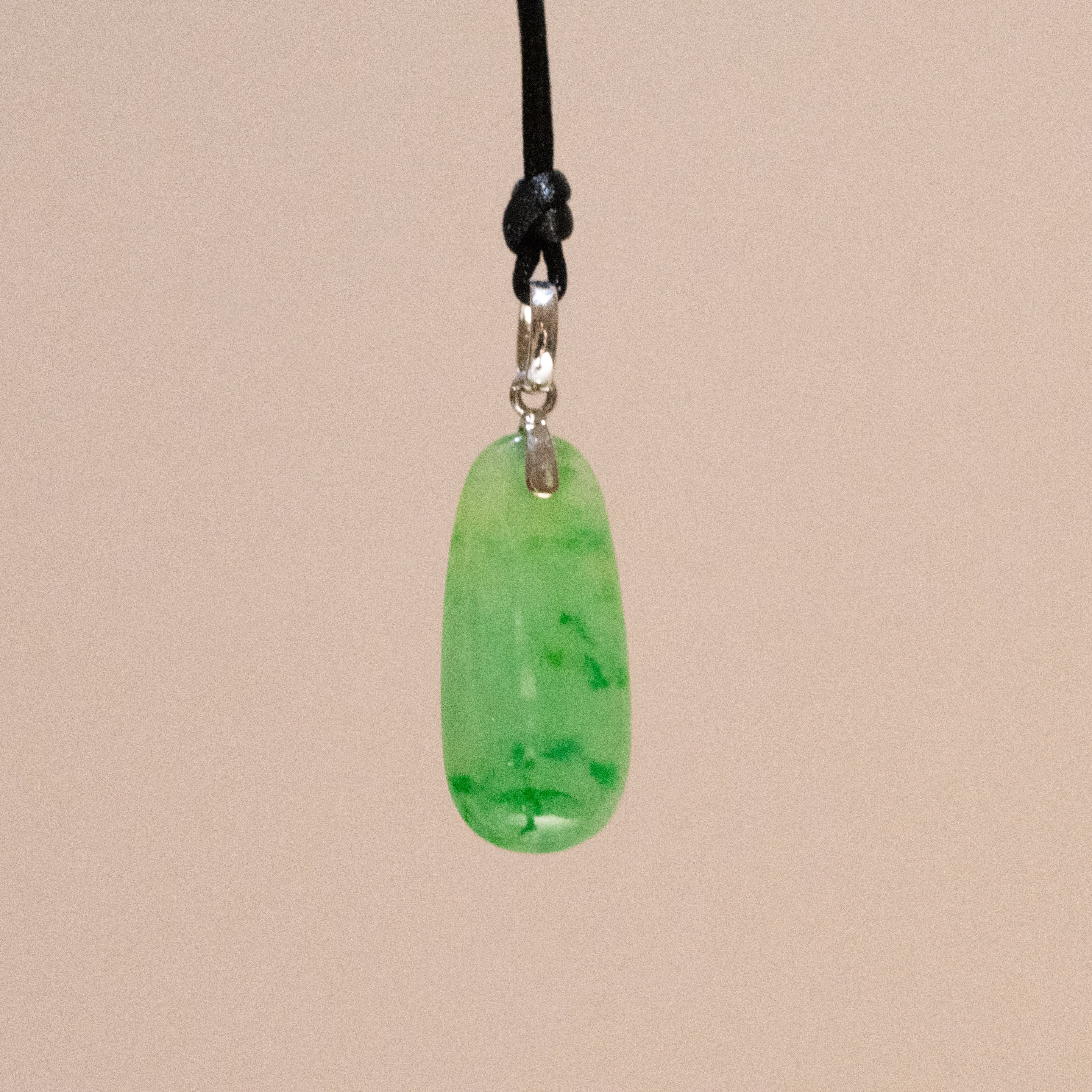 Imperial Green Teardrop Jade Pendant with 18K White Gold Bail