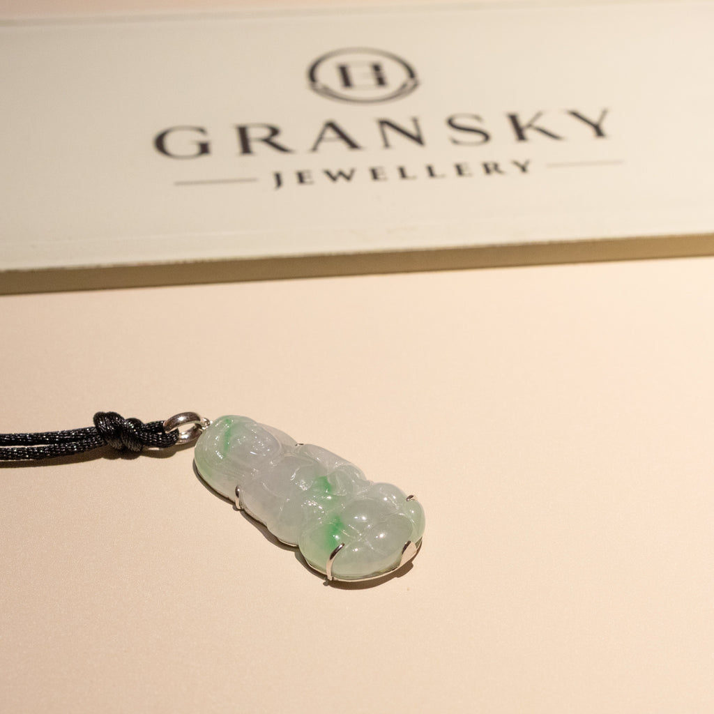 GuanYin Green Jade Pendant Necklace 18k White Gold Bail