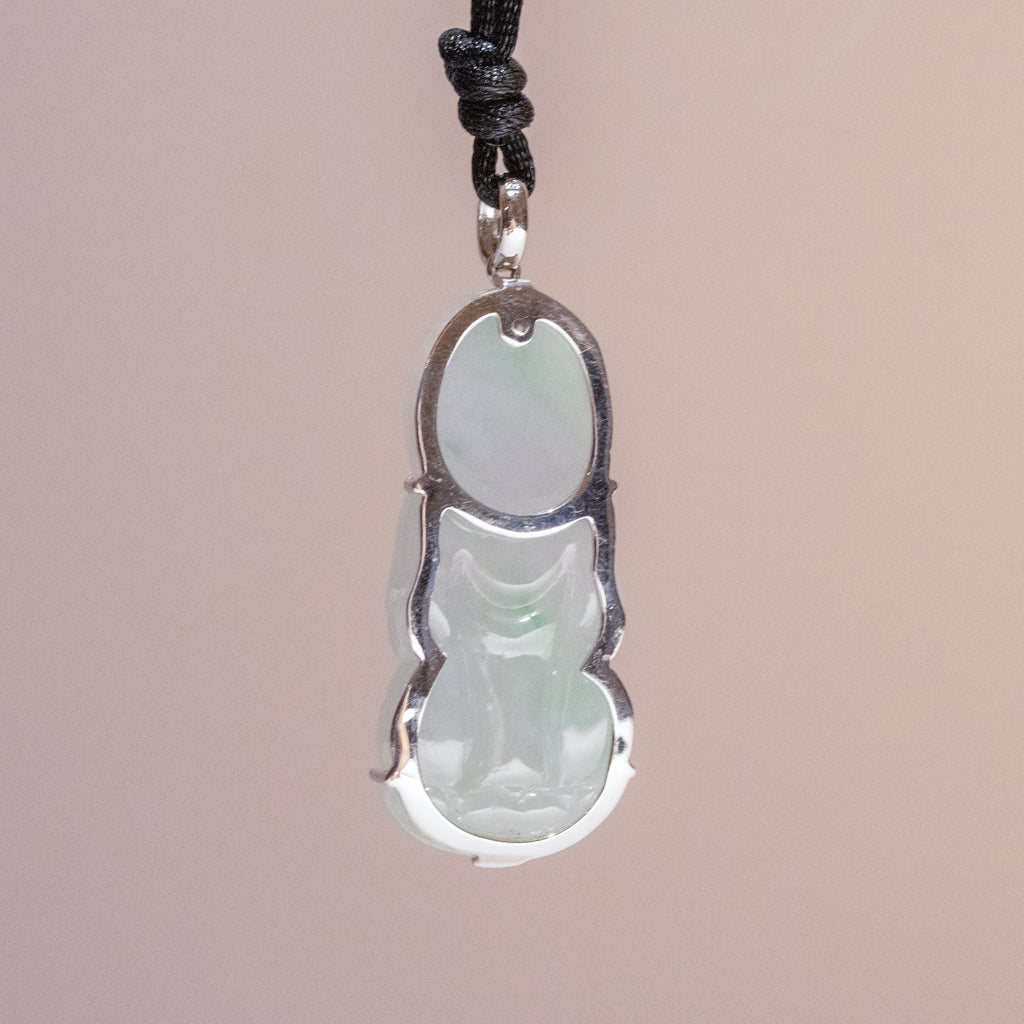 GuanYin Green Jade Pendant Necklace 18k White Gold Bail