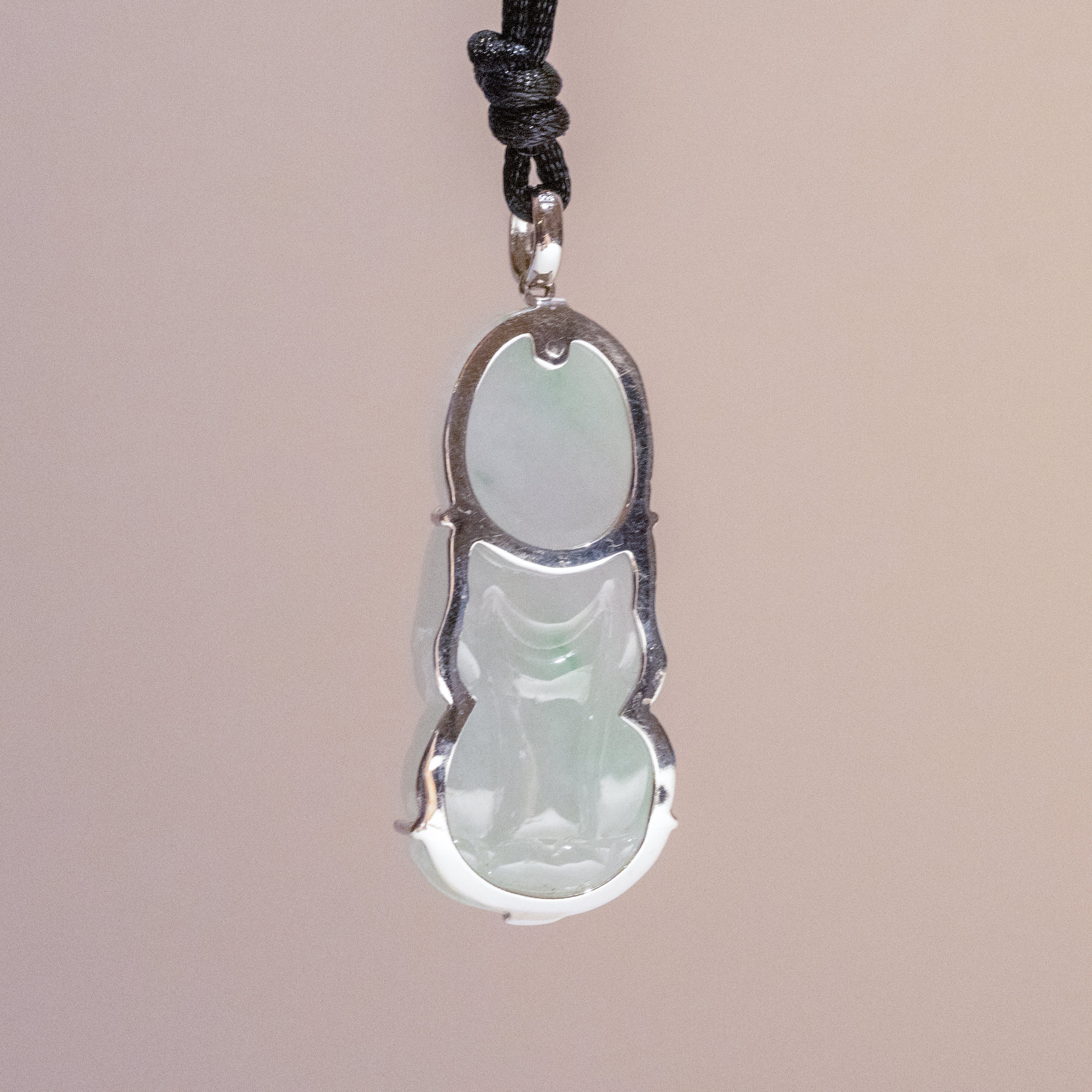 GuanYin Green Jade Pendant Necklace 18k White Gold Bail