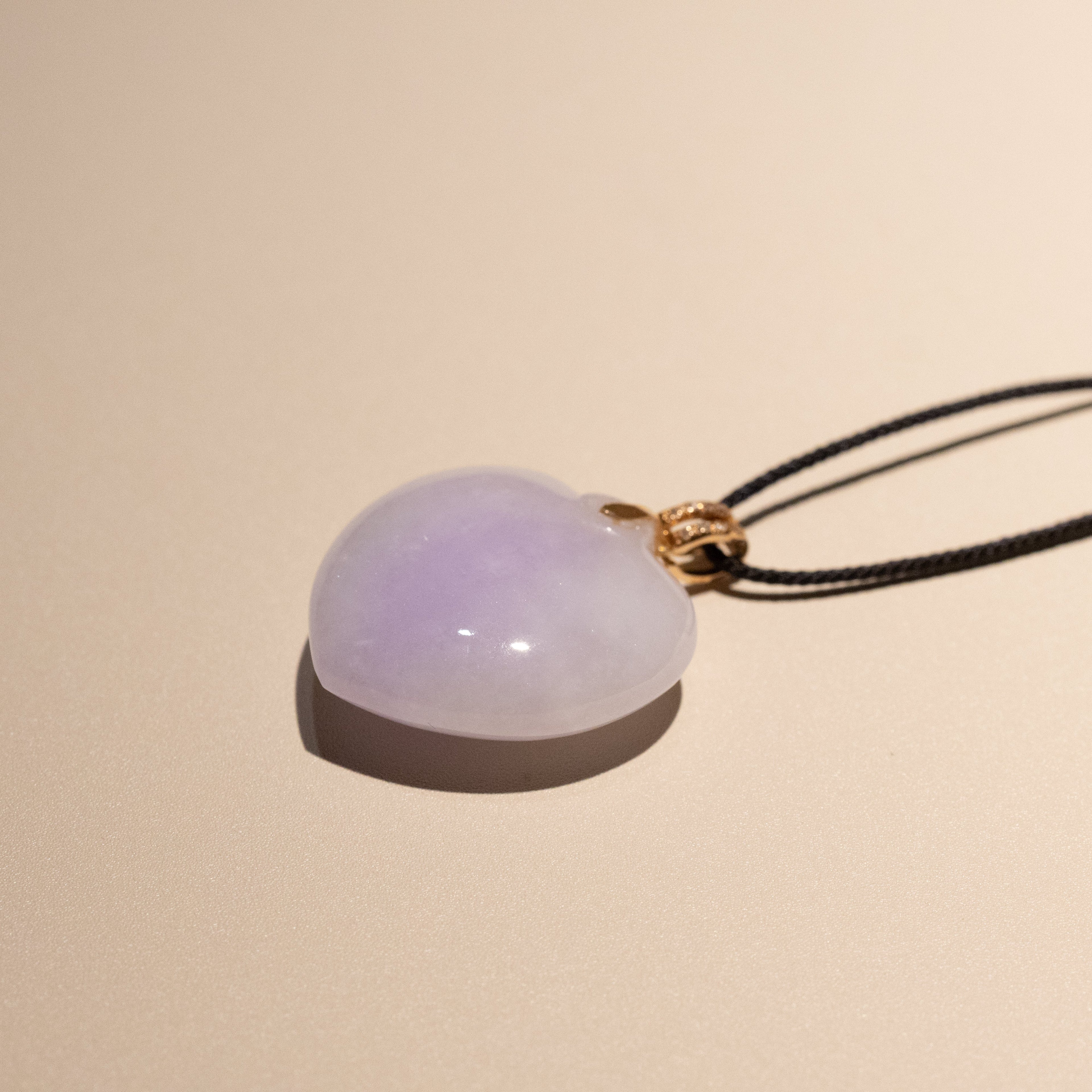 Heart Shape Purple Jade Pendant Necklace 18k Gold Bail & Diamonds