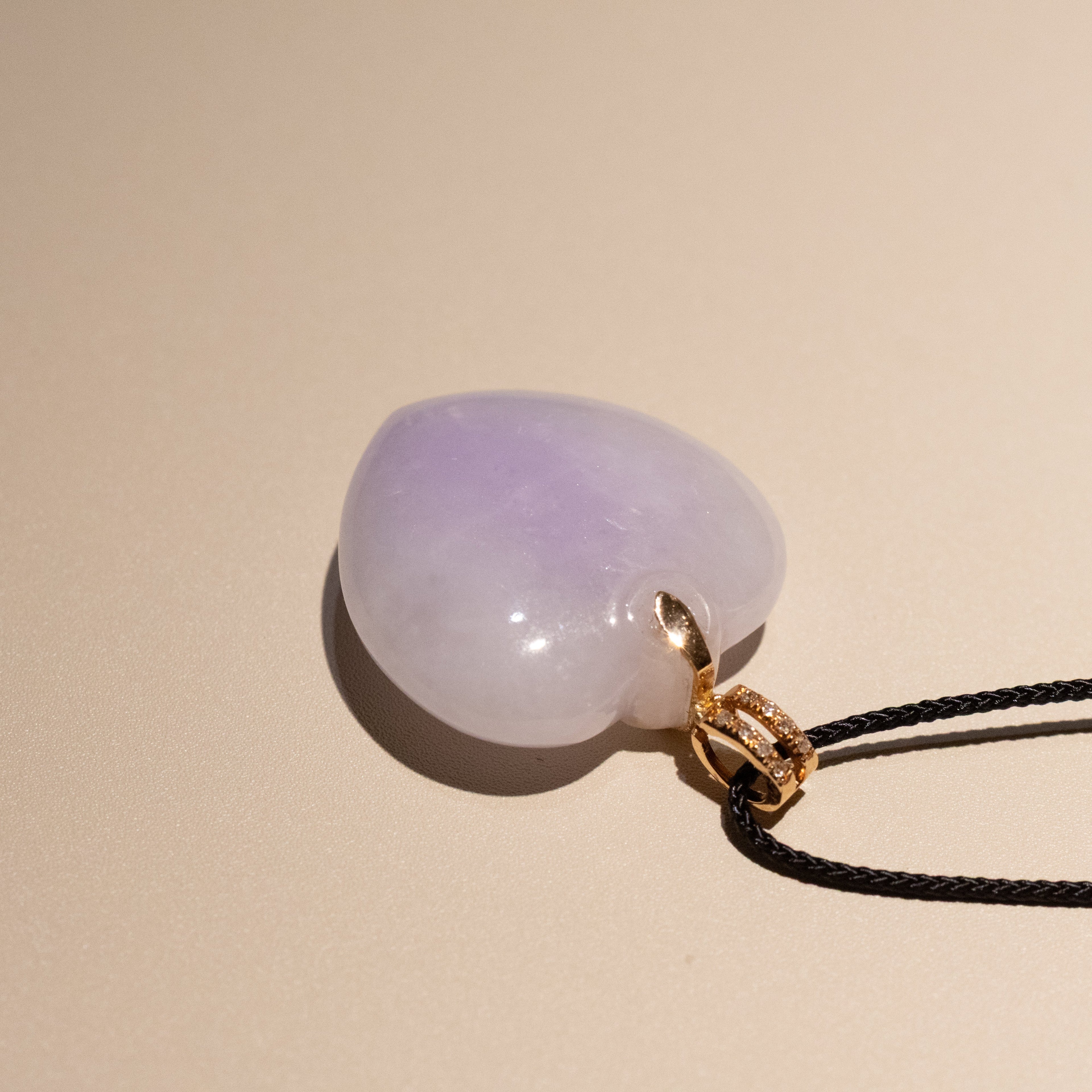 Heart Shape Purple Jade Pendant Necklace 18k Gold Bail & Diamonds