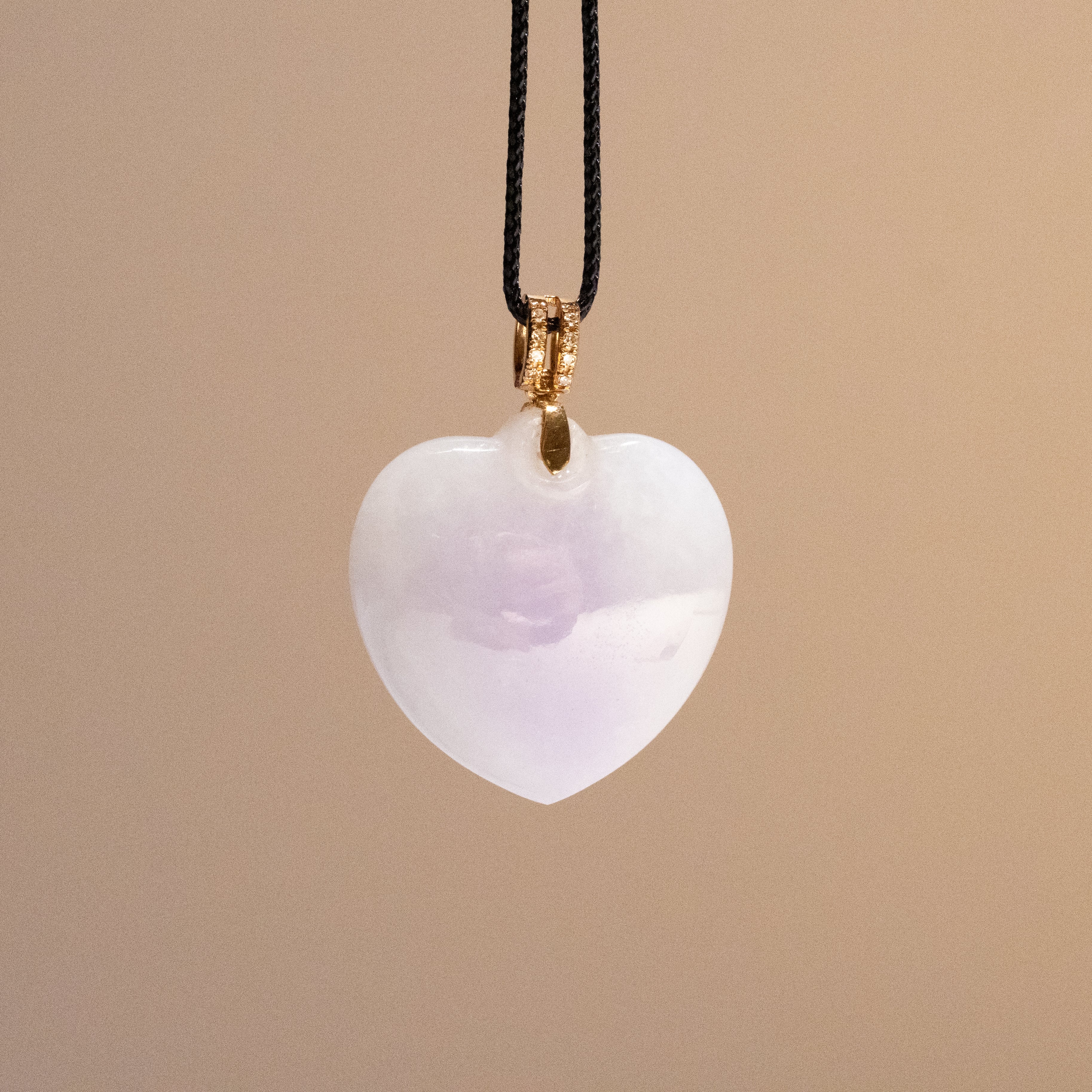 Heart Shape Purple Jade Pendant Necklace 18k Gold Bail & Diamonds