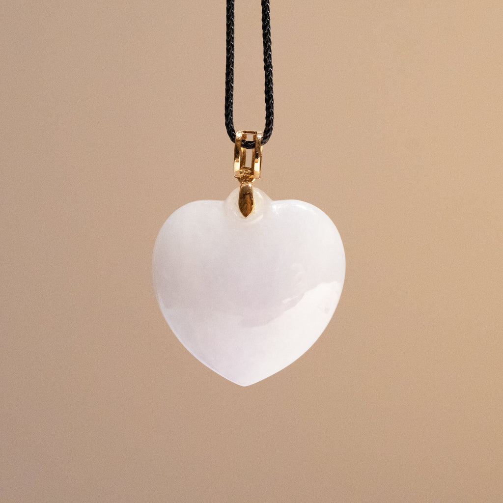 Heart Shape Purple Jade Pendant Necklace 18k Gold Bail & Diamonds