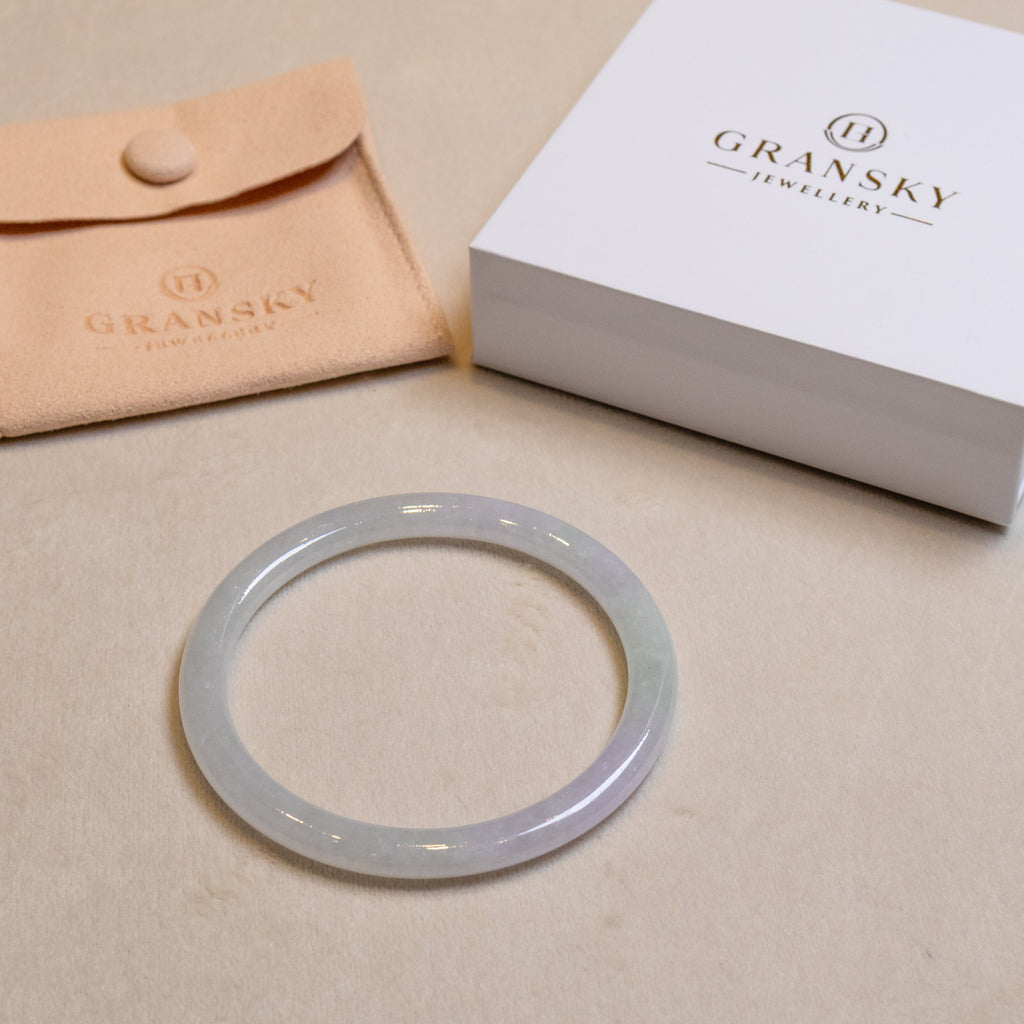 59mm Two-Tone Green Purple Color Jadeite Bangle – Natural Grade-A Jade