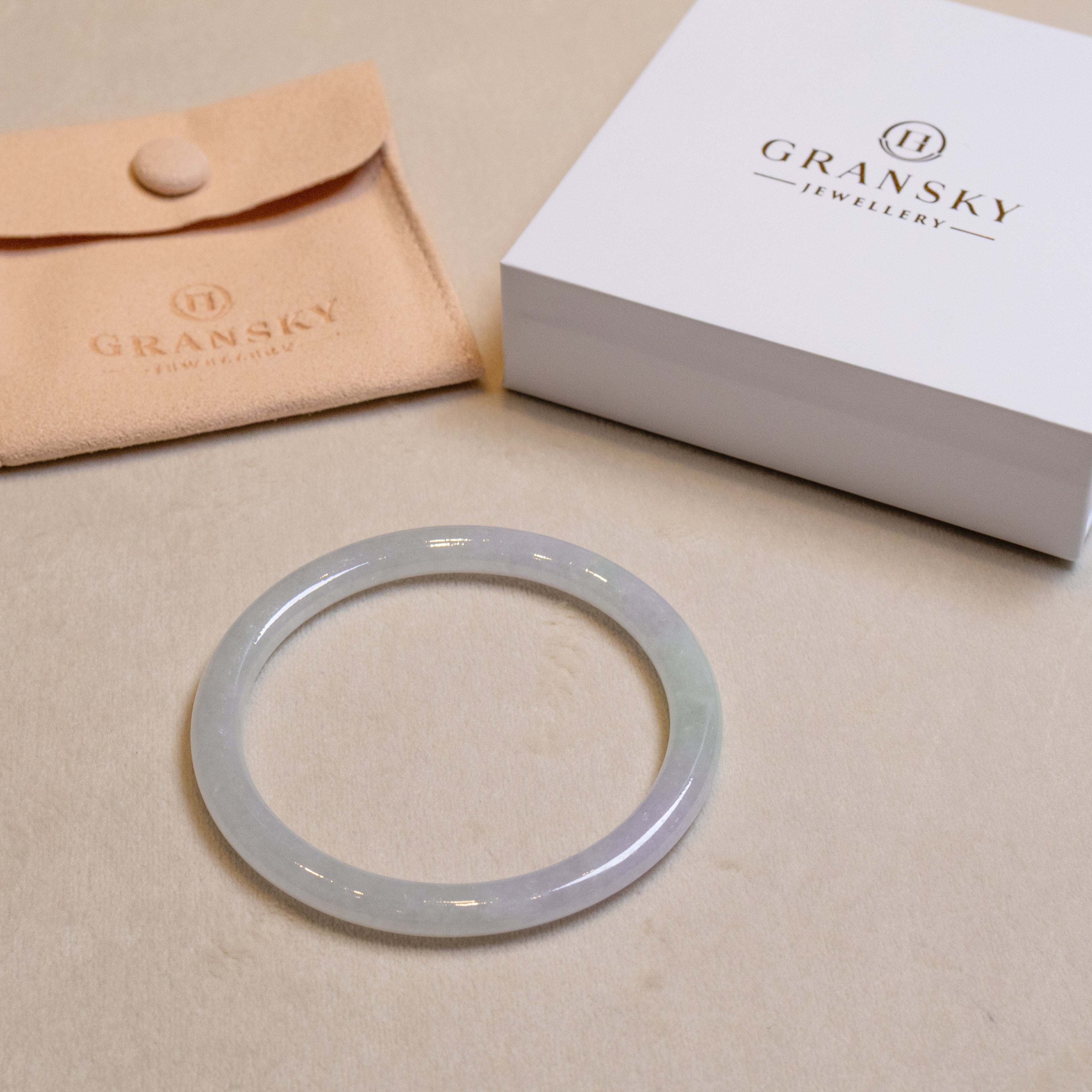 59mm Two-Tone Green Purple Color Jadeite Bangle – Natural Grade-A Jade