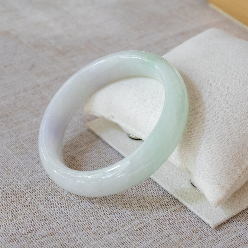 57mm Two-Tone Green Purple Color Jadeite Bangle – Natural Grade-A Jade