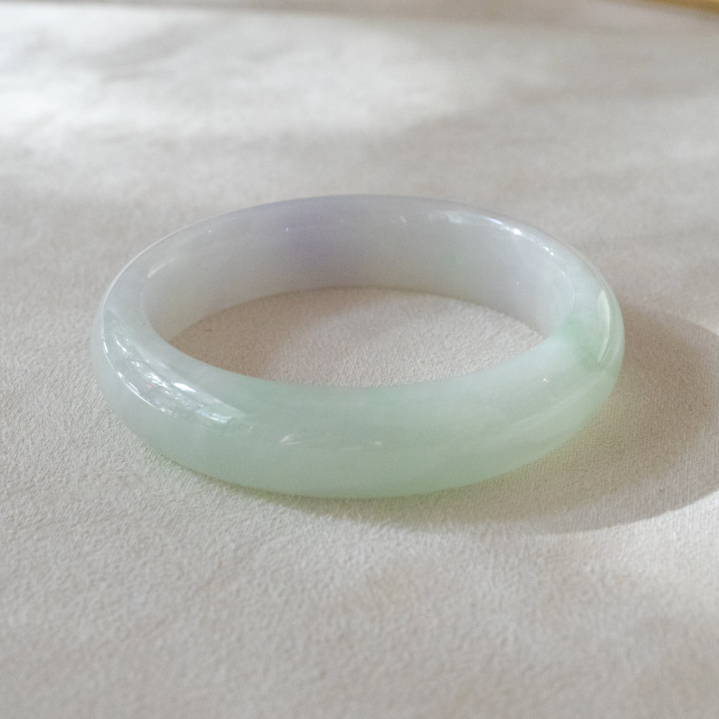 57mm Two-Tone Green Purple Color Jadeite Bangle – Natural Grade-A Jade